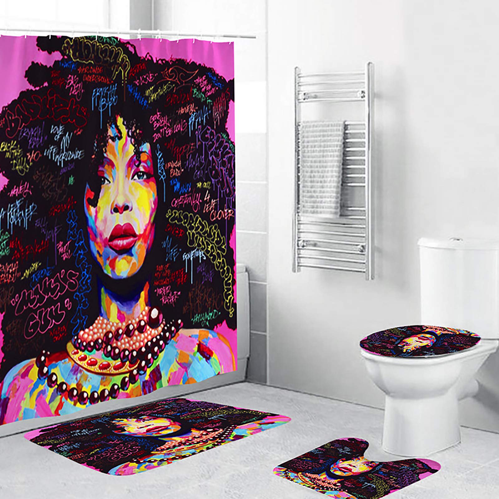 Rideau de douche Cool Girl imperméable et durable avec tapis antidérapant