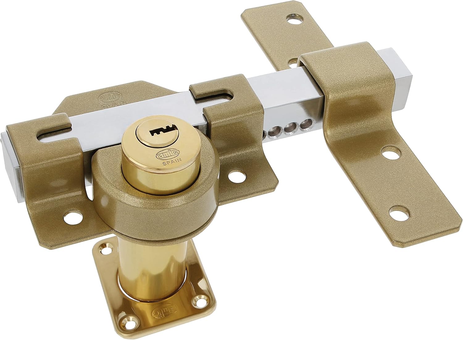 Amig - Overlap Lock with Round Cylinder Interior and Exterior Mod. 41 | 88 x 153 mm | Security Lock with Key | Includes 5 Point Keys | Martelé Steel