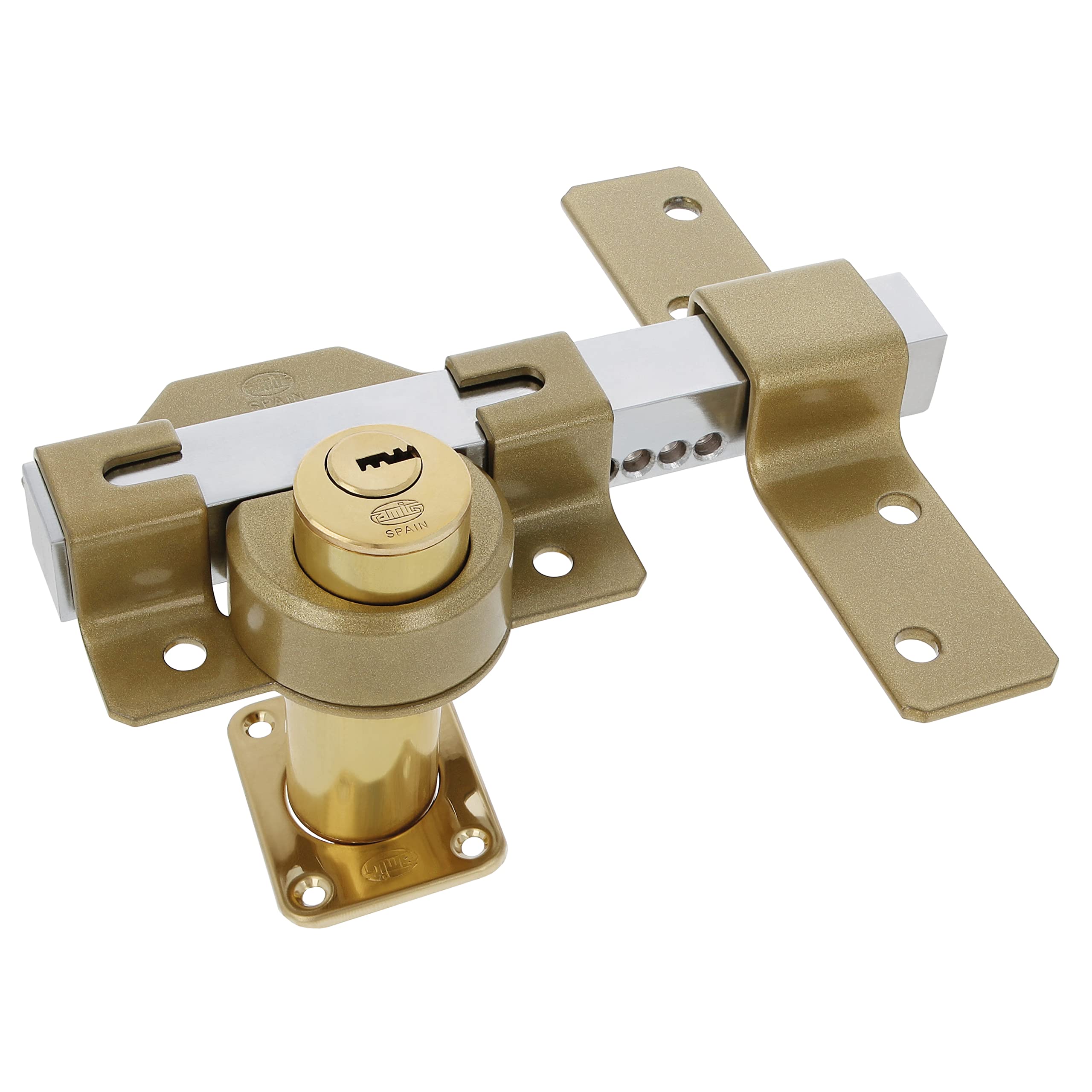 Amig - Chiavistello da sovrapporre con cilindro rotondo interno ed esterno mod. 41-105 x 170 mm - Serratura di sicurezza con chiave - Include 5 chiavi a maglia - Acciaio Martel