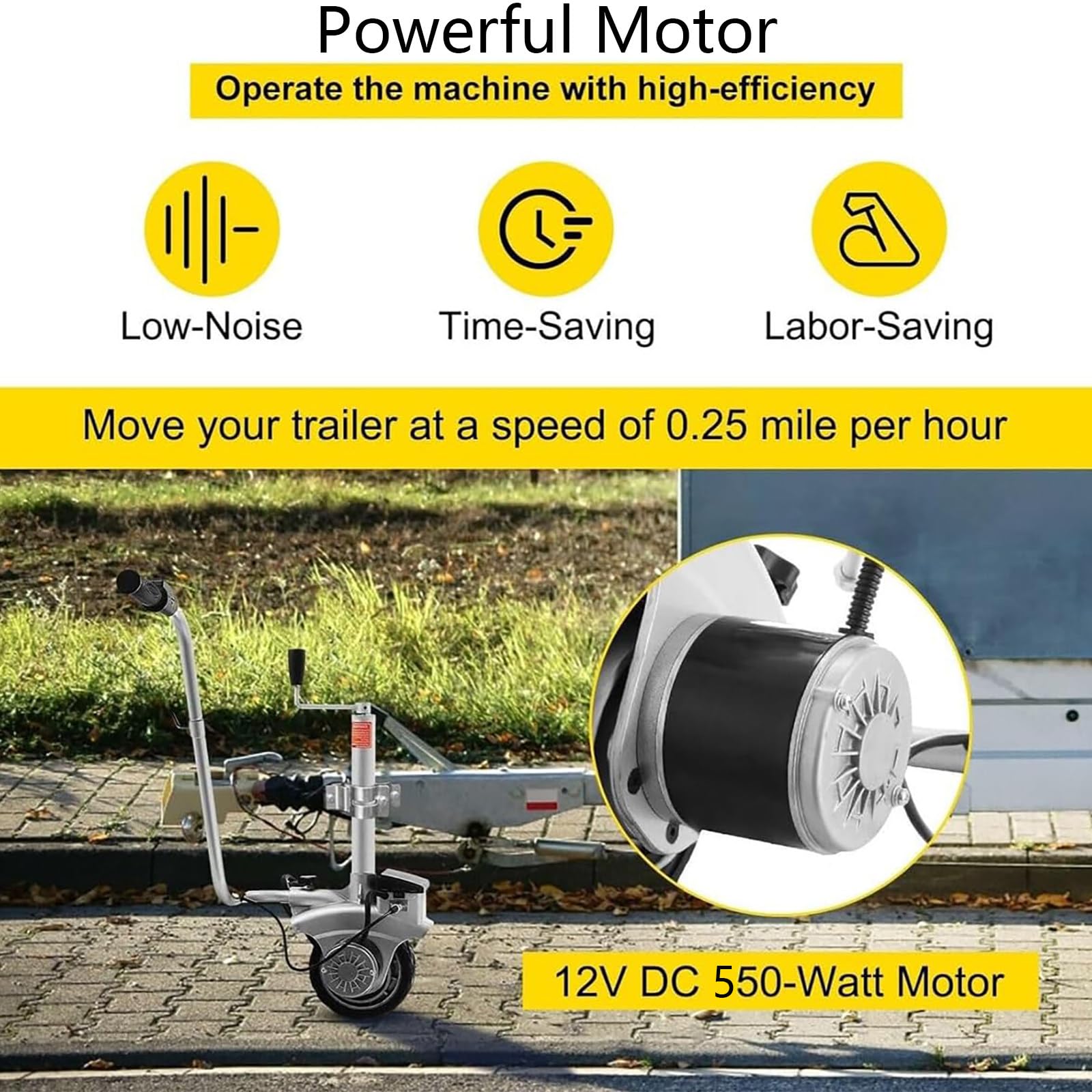 Transportador de Remolque Eléctrico, Capacidad de Remolque de 6000 LB (2722 kg), Rueda Jockey de Remolque de 550 W y 12 V con Velocidad de Movimiento de 22 pies (7 m)/min