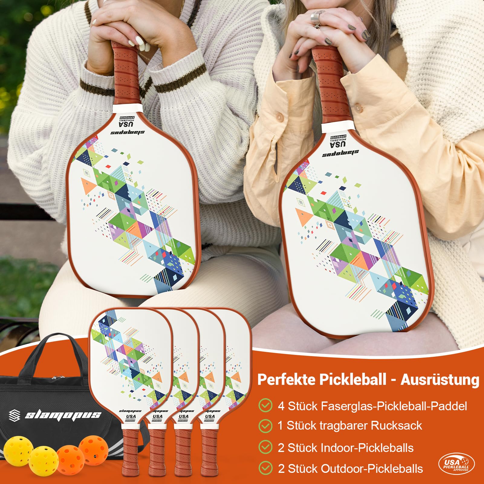 Lot de 4 raquettes de pickleball en graphite fibre de verre avec 2 balles intérieures et 2 balles extérieures sac de transport