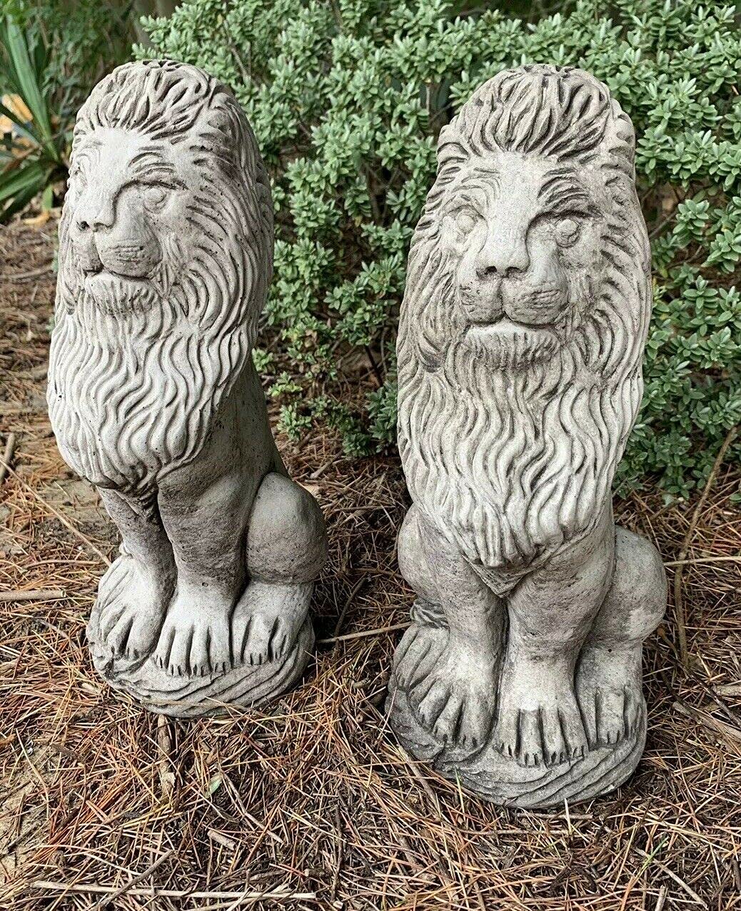 J And L Stone Ornaments Grey Stone Garden Pair Of Tall Sitting Proud Lion Ornaments
