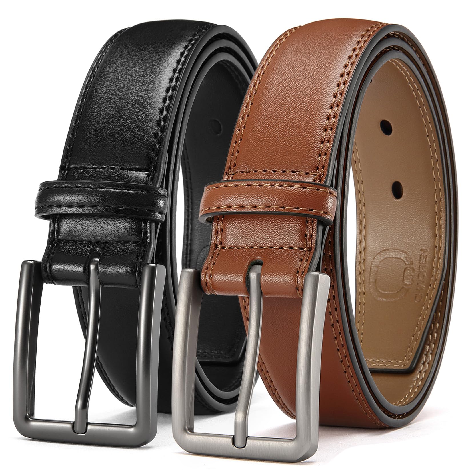 CHAOREN Leather Dress Belt Men 2 Pack - 1 3 8 Mens Belts for Work Business Casual Jeans