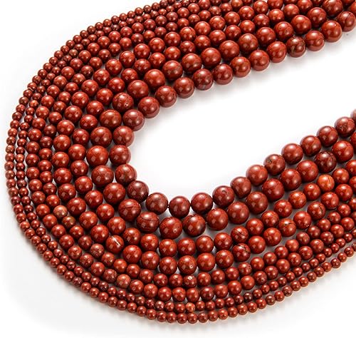 Miniatura 4 de 100 cuentas de piedra natural de 0.315 pulgadas de jaspe rojo, cuentas sueltas redondas con cuerda elástica para pulseras, collares, joyería