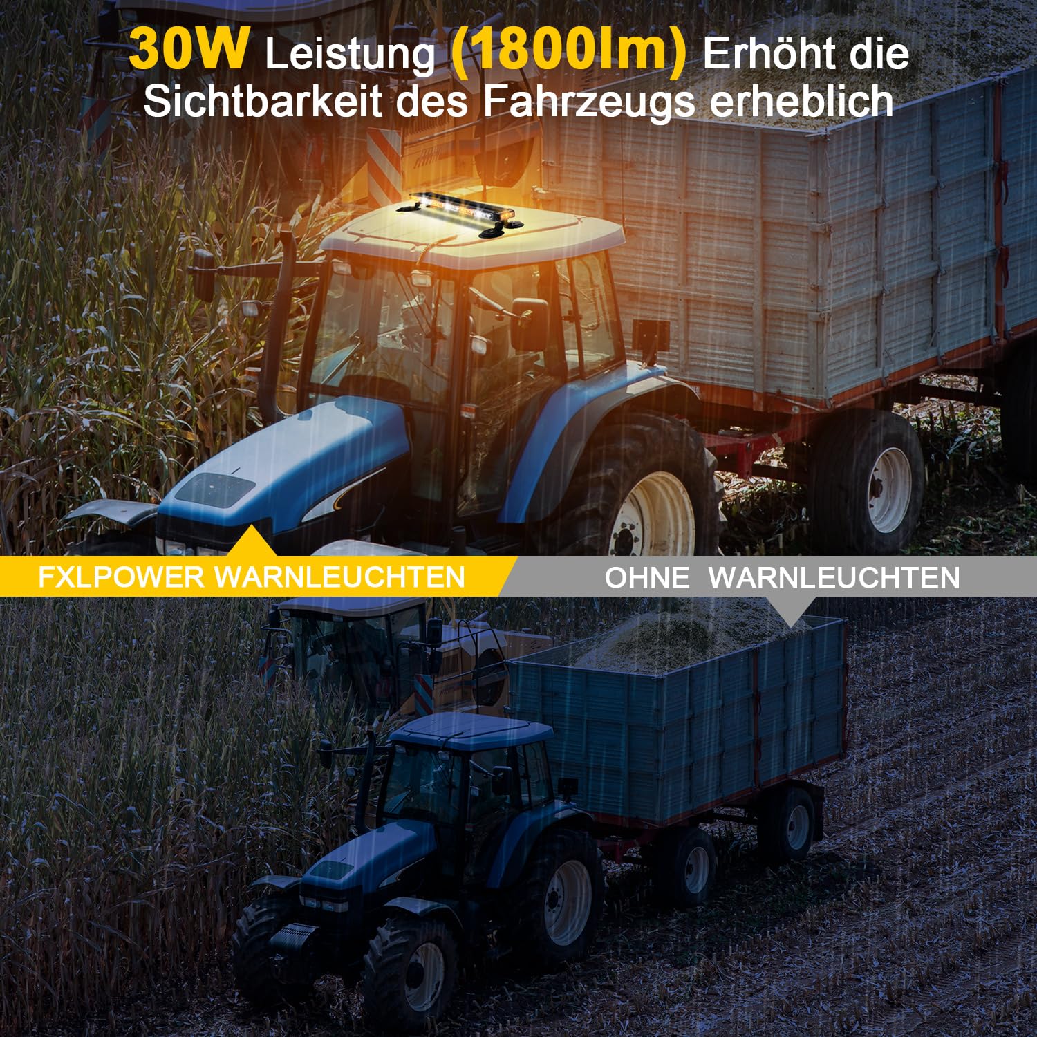 71 cm migająca LED, 12 V-24 V LED żółta i biała dioda ostrzegawcza, migające światła z 20 solidnymi magnesami magnetycznymi do ciągnika z wózkiem widłowym, pojazdy budowlane