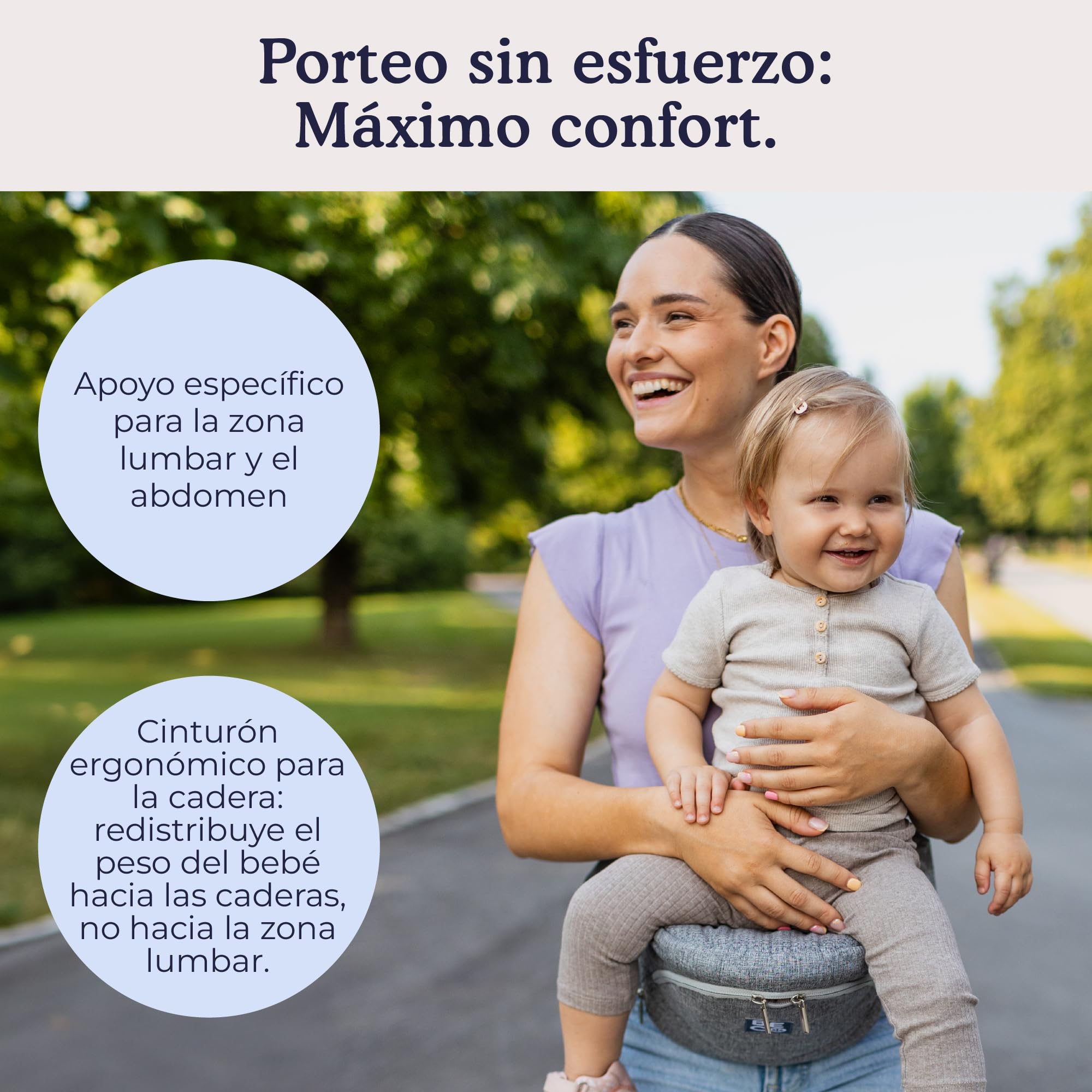 Beco Portabebés Asiento de Cadera Plegable, 4 en 1, 0-36 Meses, Gris | Se pliega plano en la bolsa de pañales, Asiento que alivia brazos y espalda, se adapta fácilmente de 0 a 36 meses.