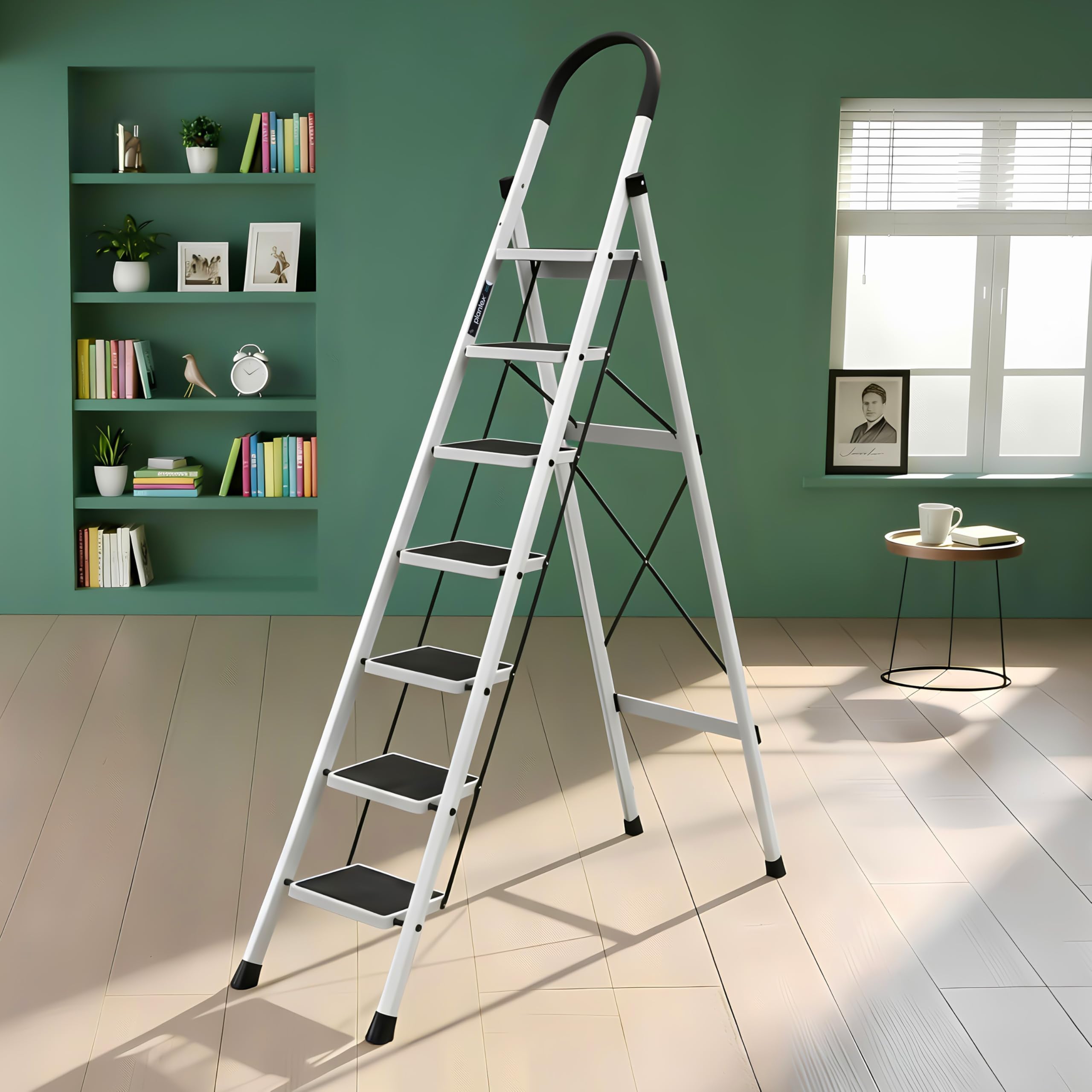 Plantex Steel Ladder for Home/Strong Foldable Wide 7 Step Ladder/Anti-Skid 7 Step Ladder - (Apex - White)-image-41