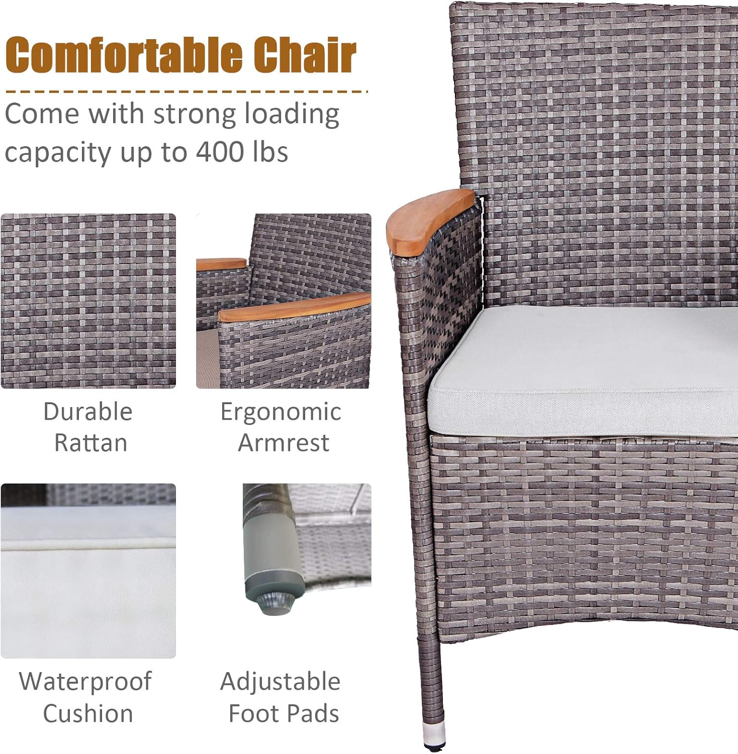 Tangkula 7 Pieces Outdoor Dining Furniture Set, Patio Rattan Conversation Set with Spacious Acacia Wood Table, 6 Chairs with Widened Armrests, Non-slip Foot Pads, Suitable for Backyard Poolside (Grey) : Patio, Lawn & Garden