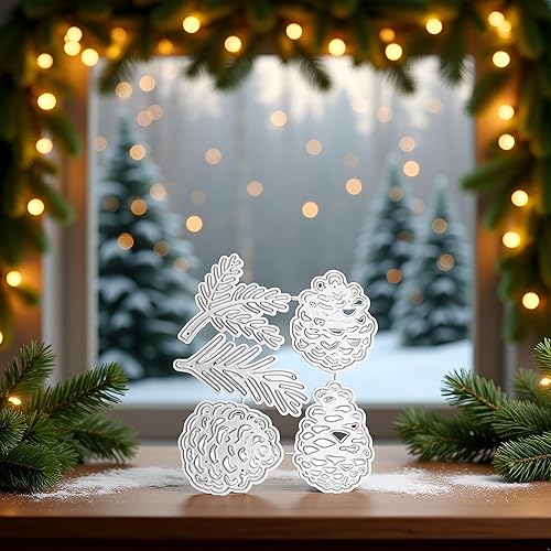 Miniatura 2 de Troqueles de Feliz Navidad para hacer tarjetas, troqueles de corte de conos de pino para tarjetas de álbumes de recortes, troqueles para álbumes de