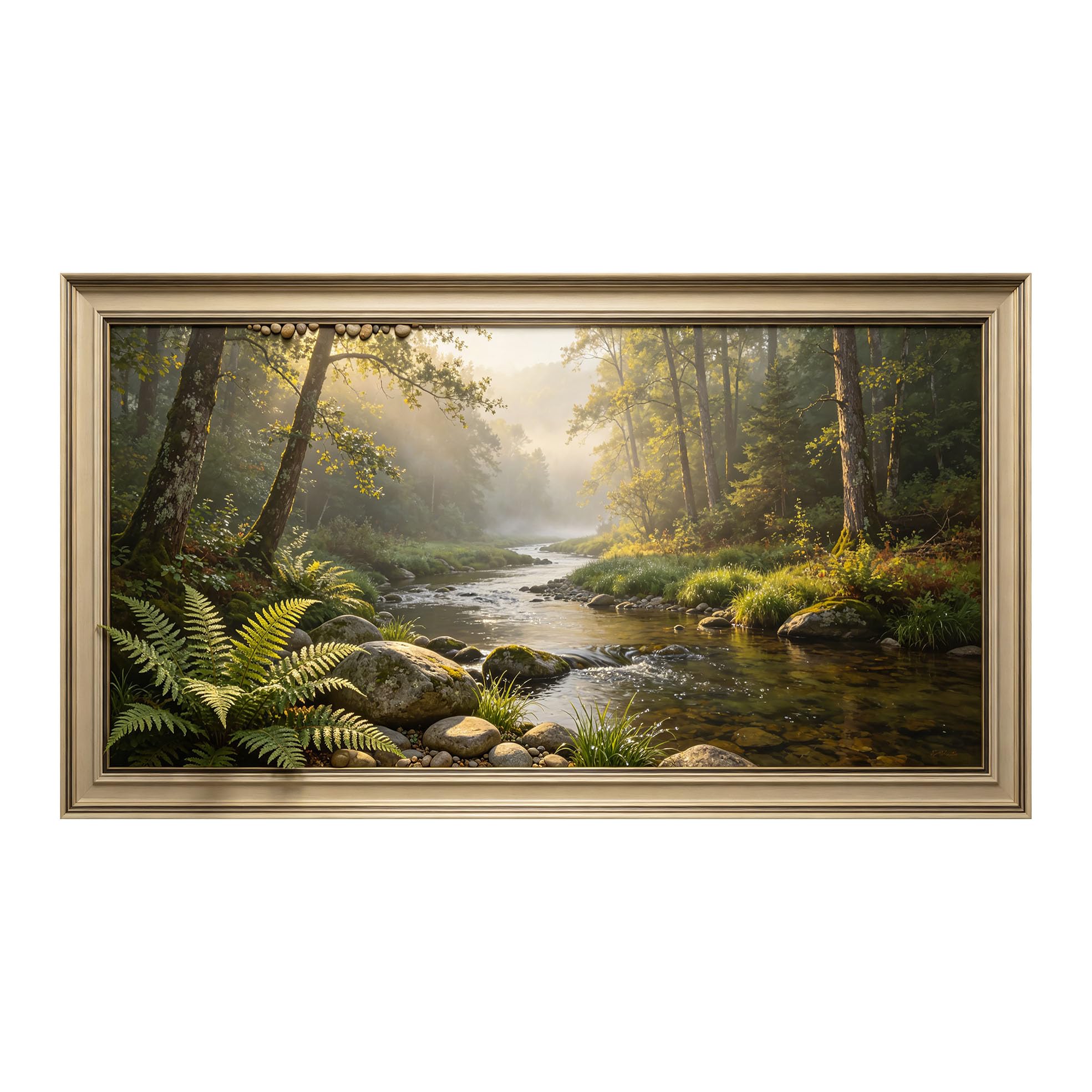 Yzpallescene 3D Framed Wall Art 50cm×100cm Misty Mountain River Waterfall Panoramic Landscape Oil Painting Large Size SelfAdhesive Removable Wall Decor Prints Artwork for Living Room Bedroom Office