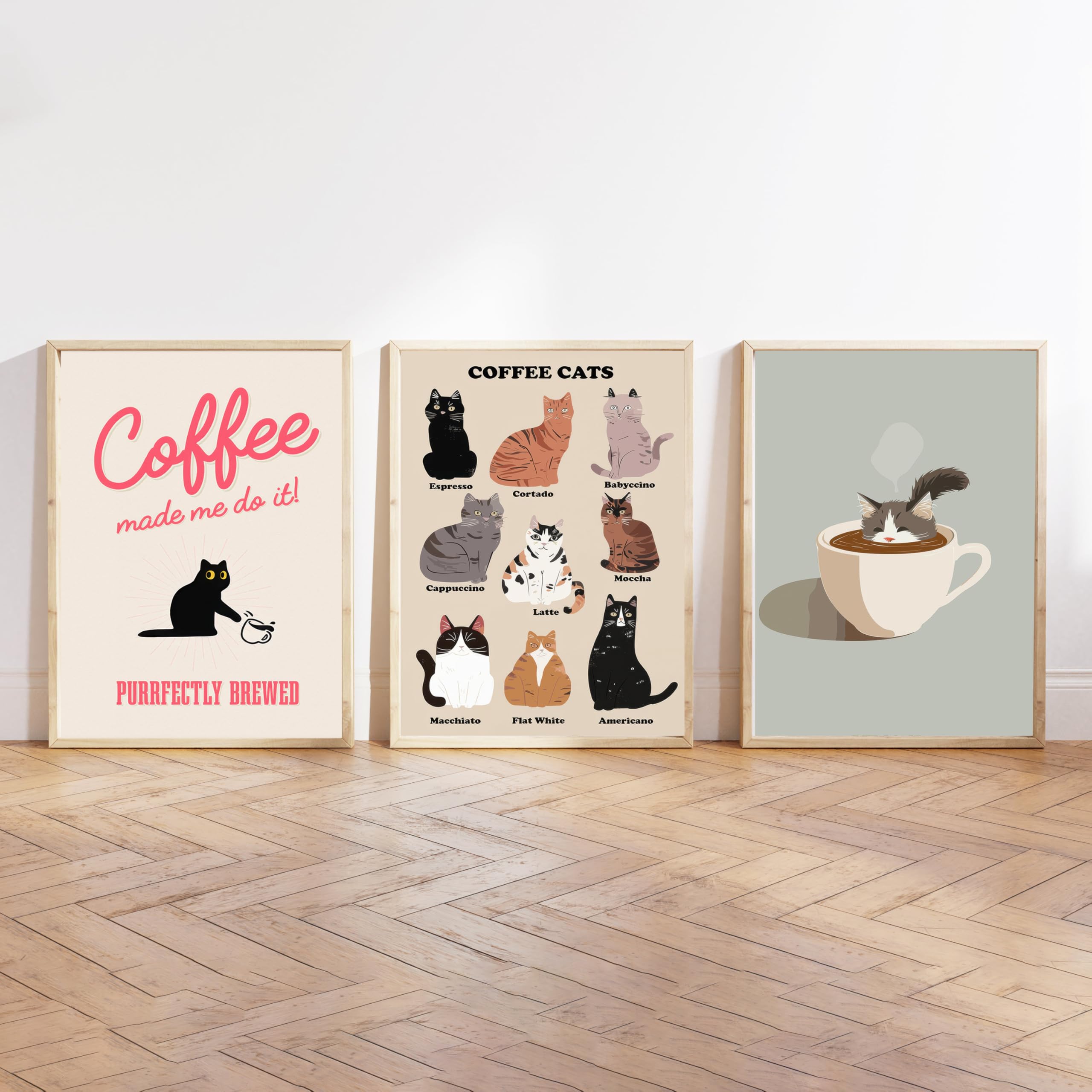 Erwyn Coffee Wall Art Poster Cafe Art Prints Wall Art For Kitchen Room Decor For Bar Decor Set of 3 8x12 inch Unframed