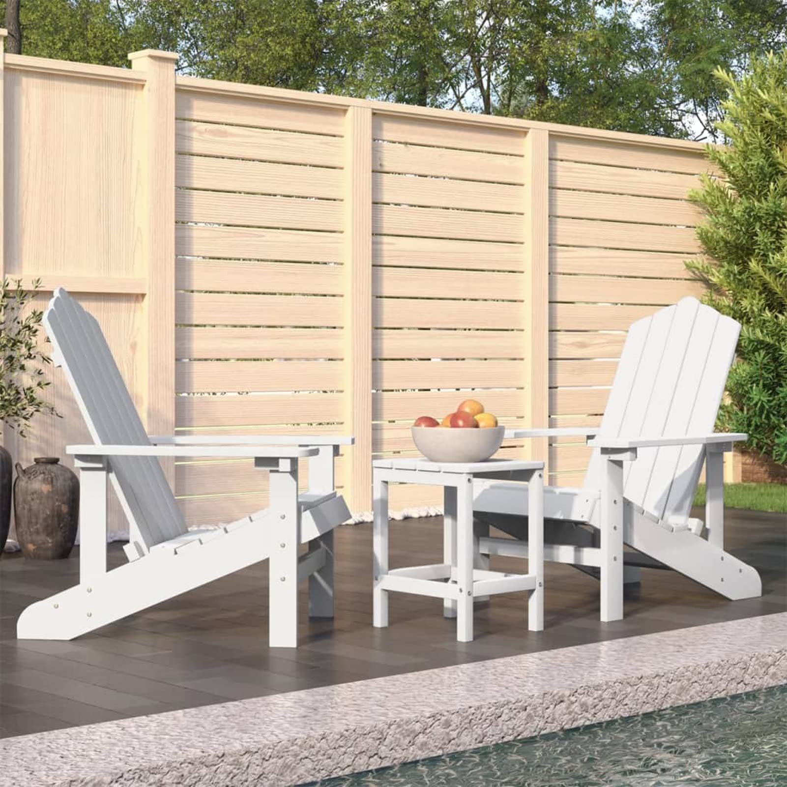 Chusui Sillas de Jardín Adirondack con Mesa, Sillas Terraza Exterior, Muebles Jardin Exterior, HDPE Blanco