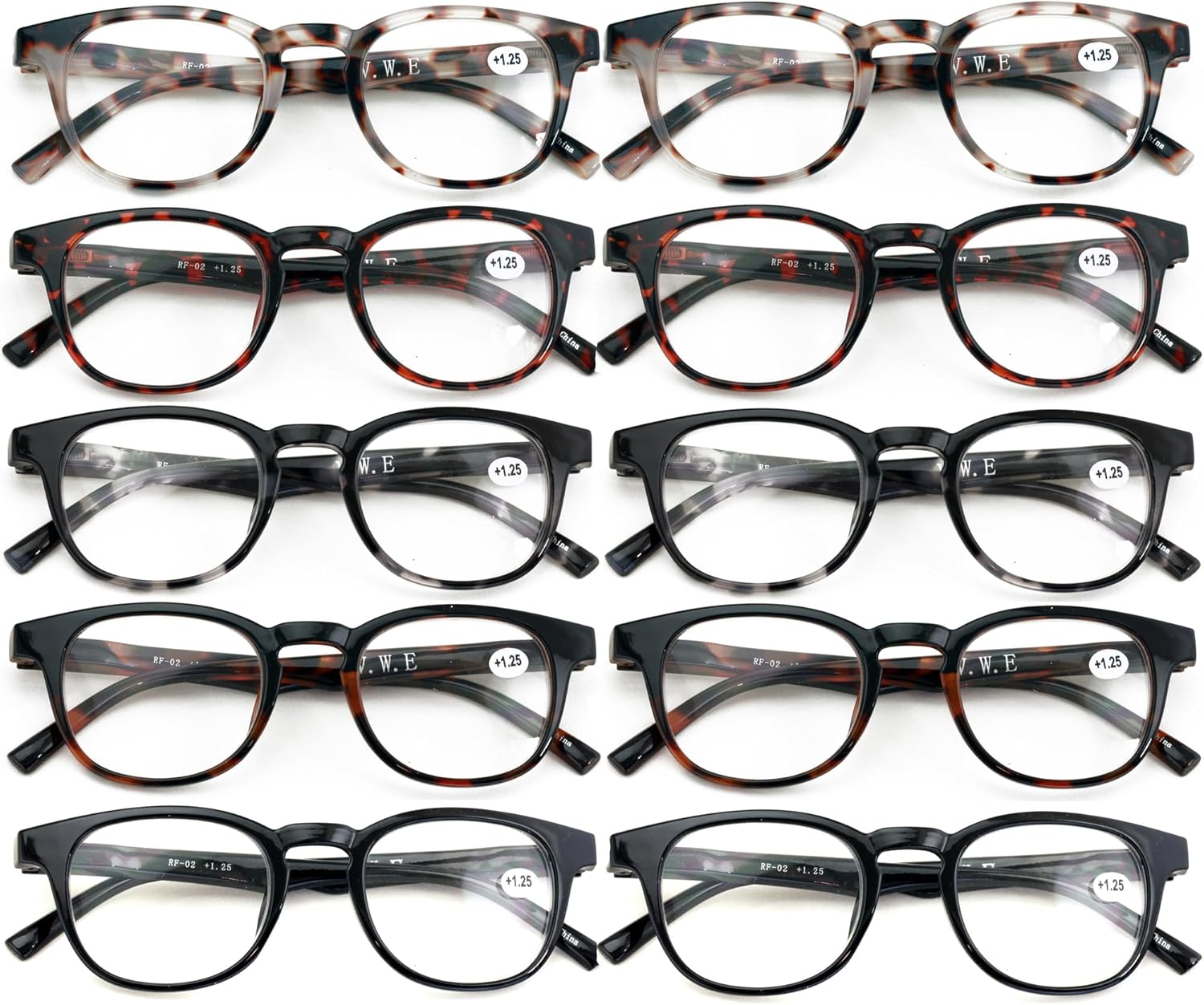V.W.E. 10 Pairs Bulk Reading Glasses Men or Women Clear Lens Simple No Logo Readers