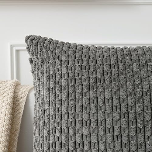 Miniatura 3 de Kevin Textile - Juego de 2 fundas decorativas cuadradas para cojines, de pana suave y con moderno estilo campestre bohemio a rayas, decorar hogar,