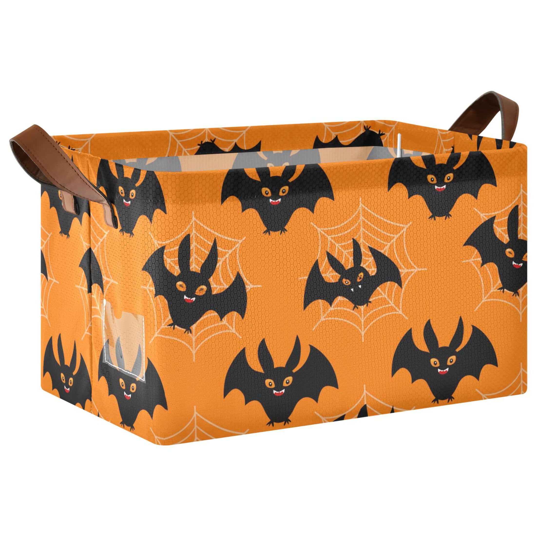 Kutsu Cartoon Bats Foldable Storage Basket Collapsible Bin With Handles For Shelves