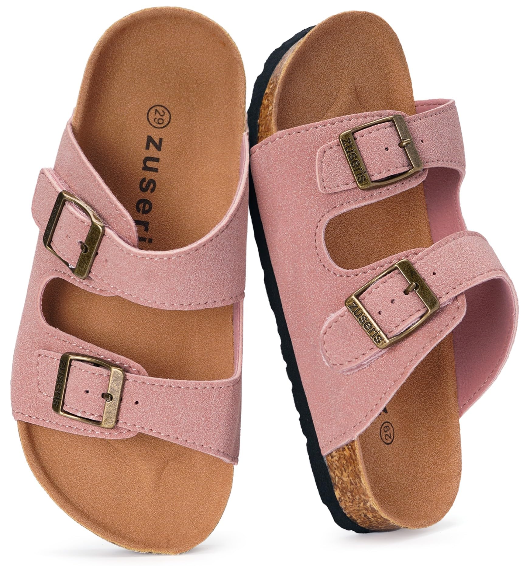ZUSERIS Kids Toddler Sandals Boys Girls Summer Slides | Soft Cork Footbed, Non-slip,Adjustable Straps,Comfort Suede Leather,Lightweight