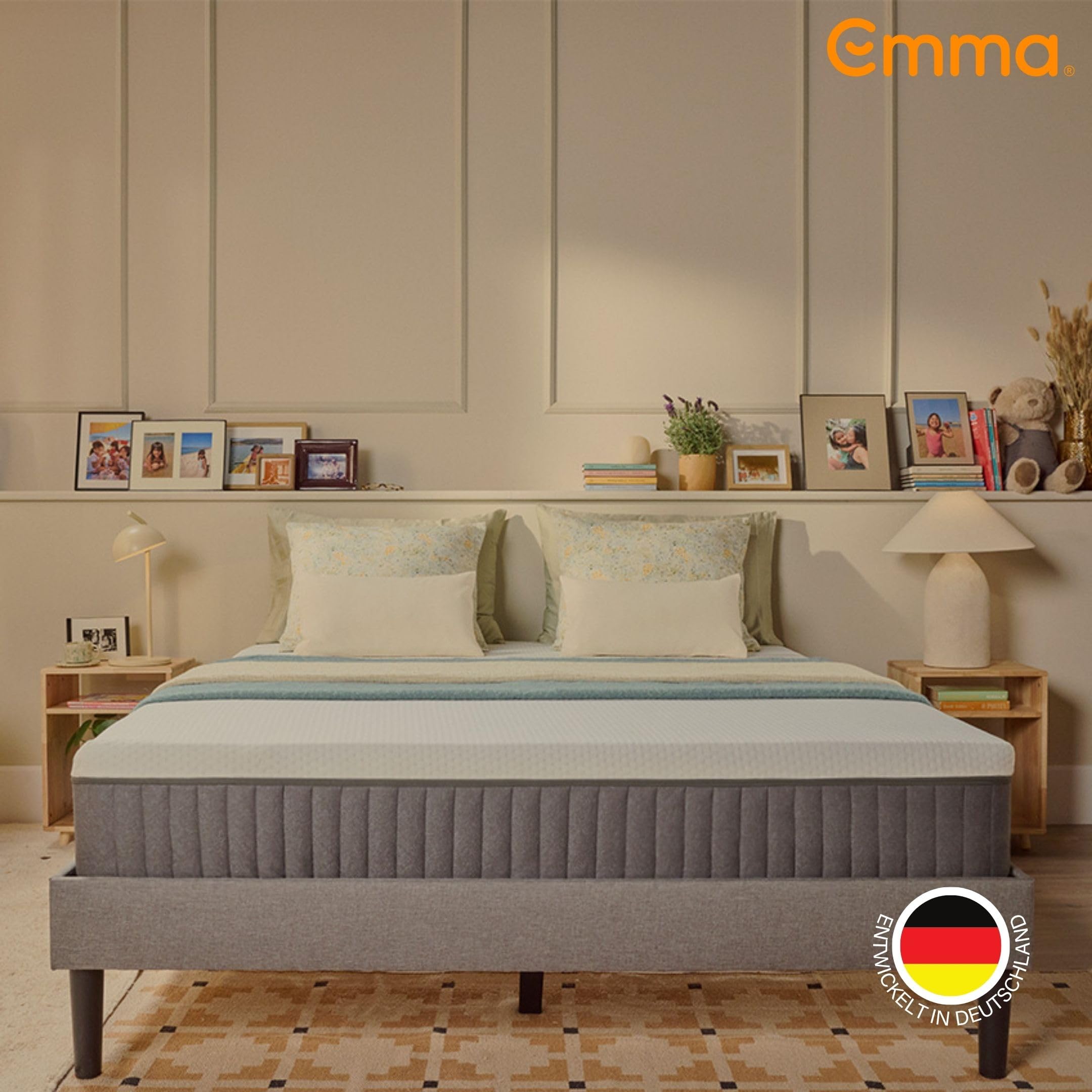 Emma Hybrid II Matratze 140x200 cm, 25 cm Höhe - Memoryschaum und Federkernmatratze mit Taschenfedern, Mittelweich H2, 5 Zonen Unterstützung, Druckentlastend und Atmungsaktiv, Waschbarer Bezug