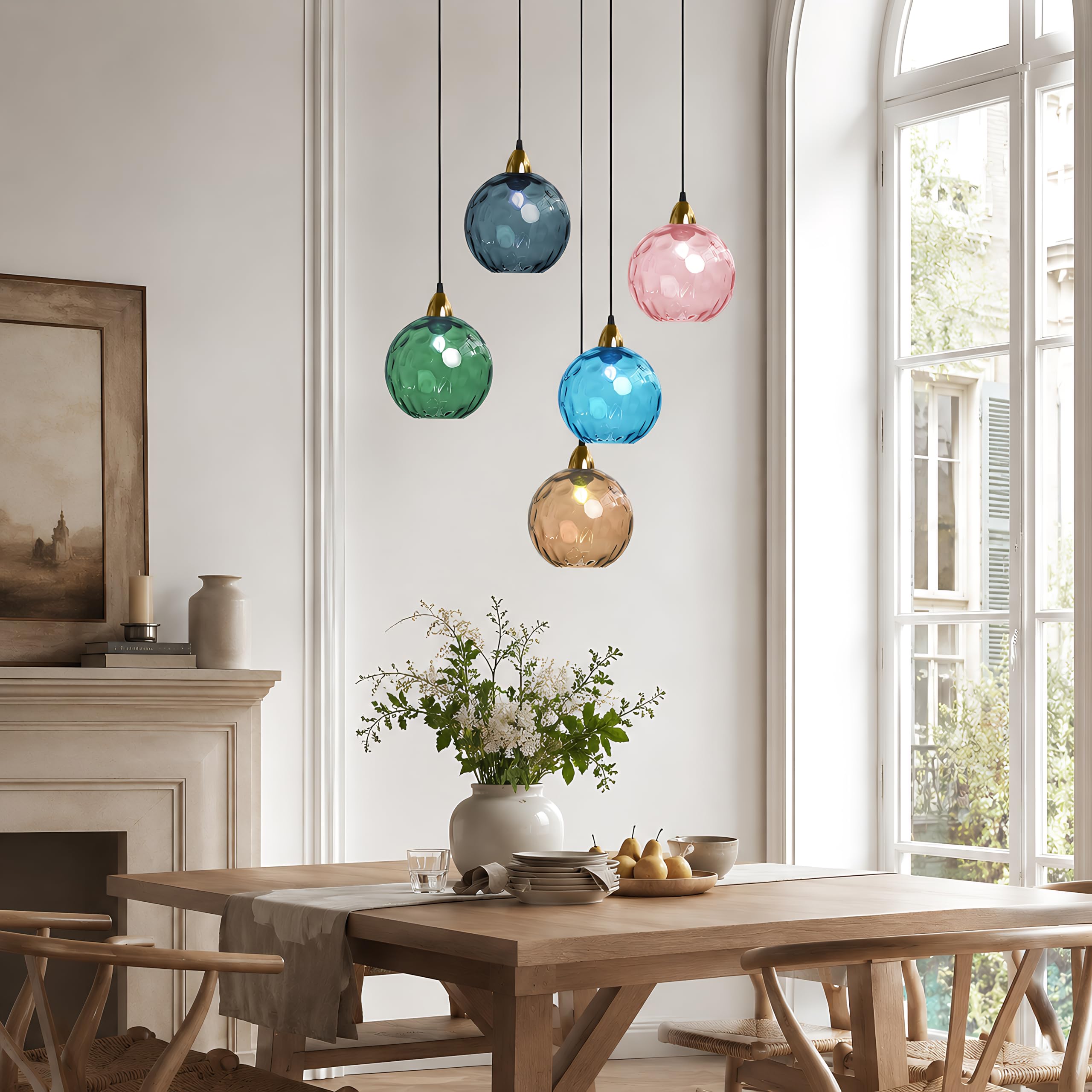 15cm/5.9'' Lampada a Sospensione a Globo in Vetro Ondulato, Lampadario E27 Vintage Moderno con Dettaglio Dorato, per Isola Cucina, Sala da Pranzo, Camera da Letto, Caffè (Blu scuro)