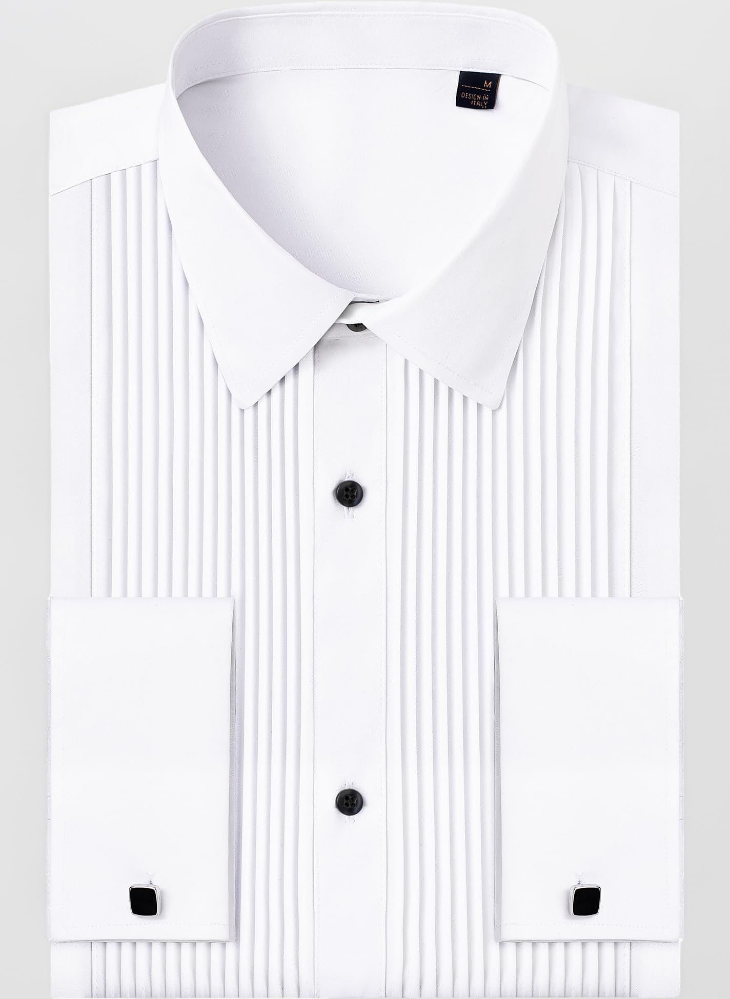 J.VER Men's Tuxedo Shirt Formal Dress Shirt Pleated Long Sleeve Button Down Shirts for Prom Party Wedding
