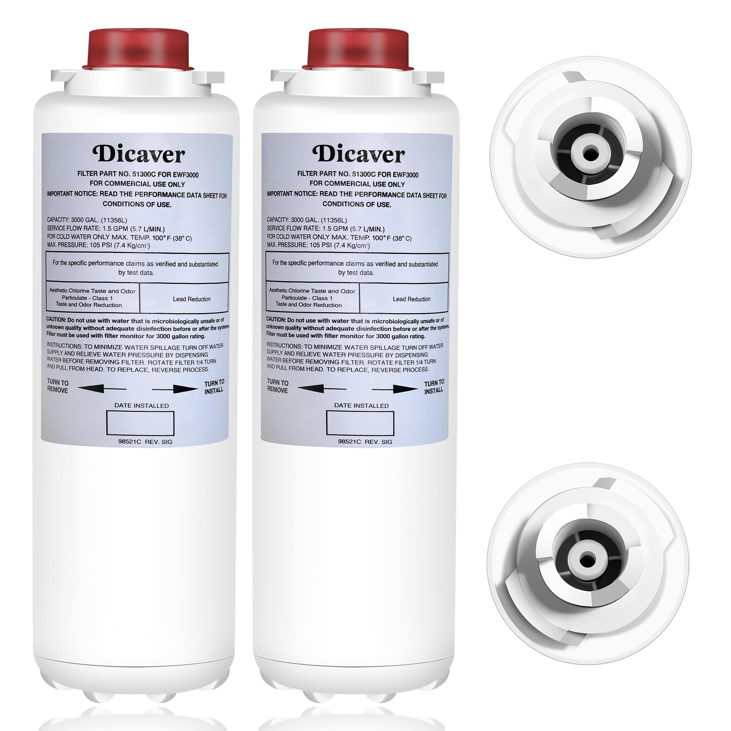 51300C Filters 9", Replacement for Elkay 51300C EWF3000 Filter NSF/ANSI 42 Certified, Compatible with Ezh2o Filter Replacement Bottle Stations,High Capacity 51300C 3000 Gallon(No Chip)Pack of 2