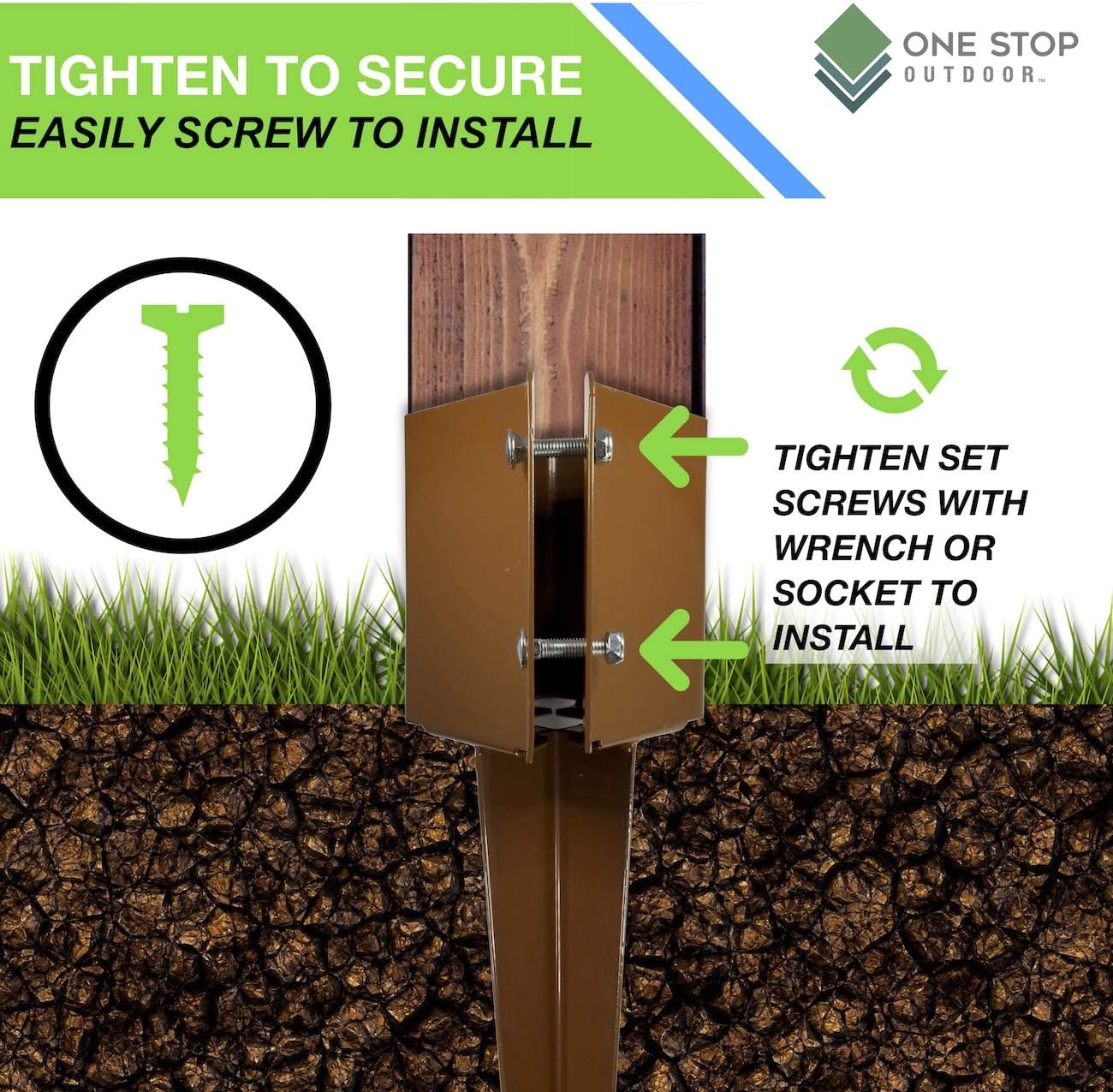 One Stop Outdoor Heavy Duty Fence & Mailbox Post Anchor - Brown Metal Ground Spike Brown Powder Coated 24" in x 4" Inch x 4" Inch (Fits Post 4" x 4" Inches) (Brown)