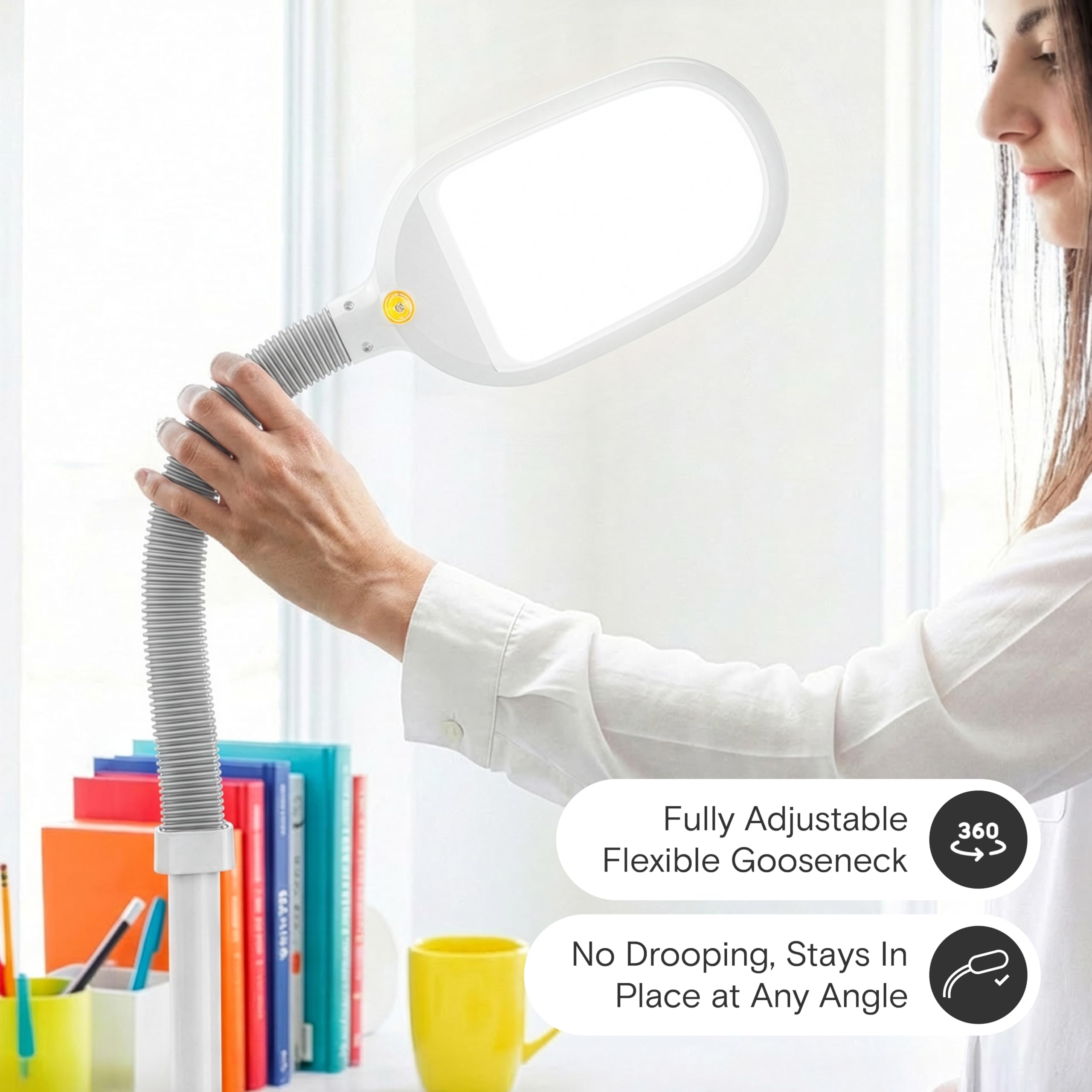 Brightech Litespan lampa stojąca LED do czytania i rzemiosła, nowoczesna lampa stojąca z łabędzią szyją, idealna do szycia i sypialni, biała