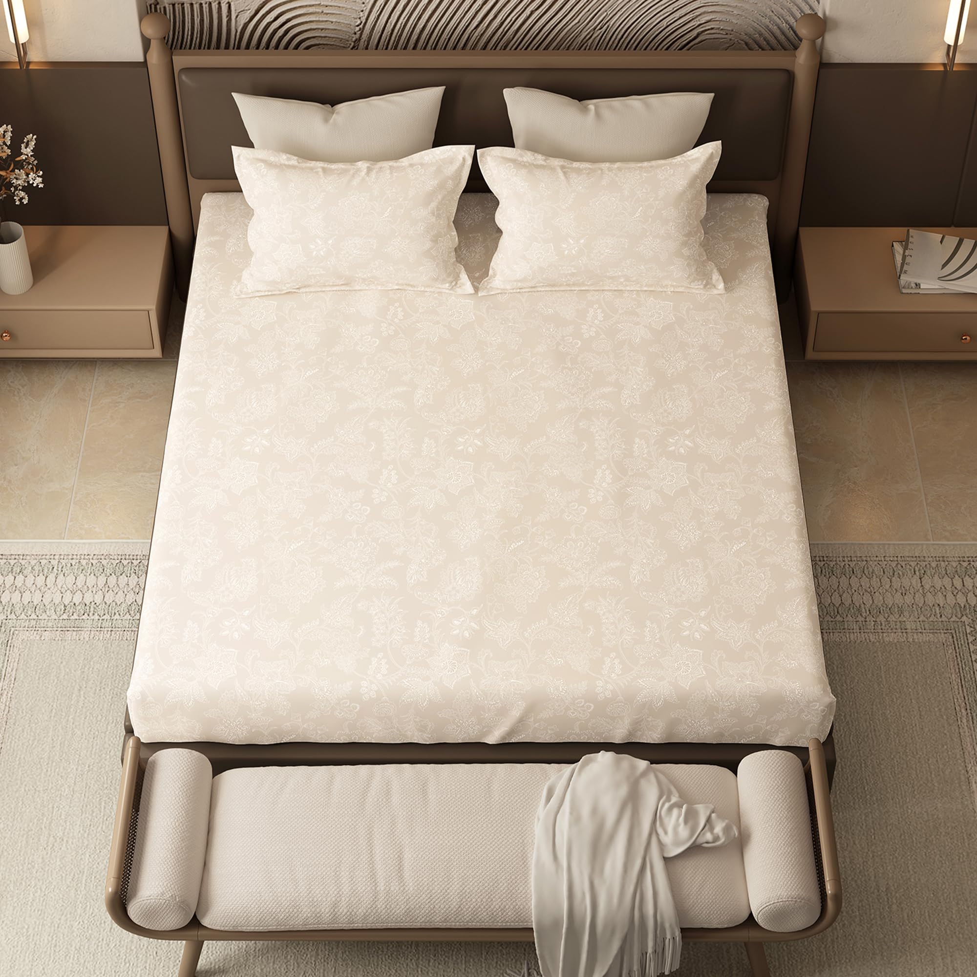 MYTRIDENT Fittedsheet for Double Bed, Home Essential Pastel Poetry Printed fittedsheet King Size Bed Cotton, 144 TC 100% Cotton Bedsheet with 2 Pillow Covers - Iraja Butter-picture-11