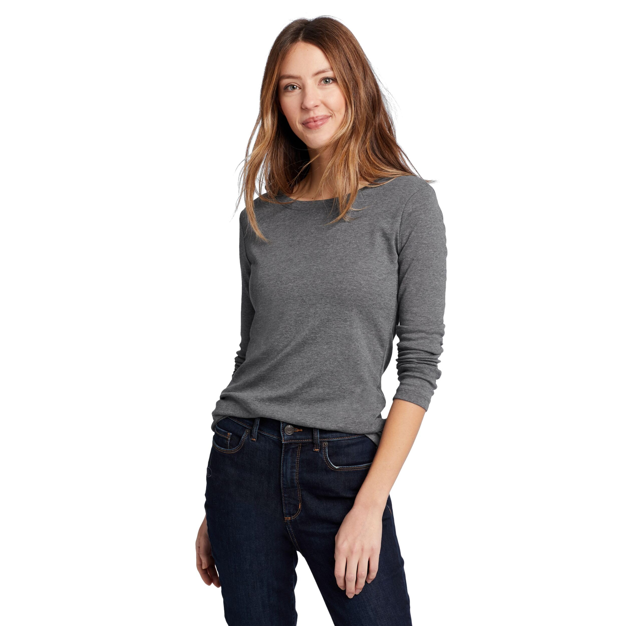 Eddie Bauer Women's Favorite Long-Sleeve Crewneck T-Shirt, Med HTR Gray Regular