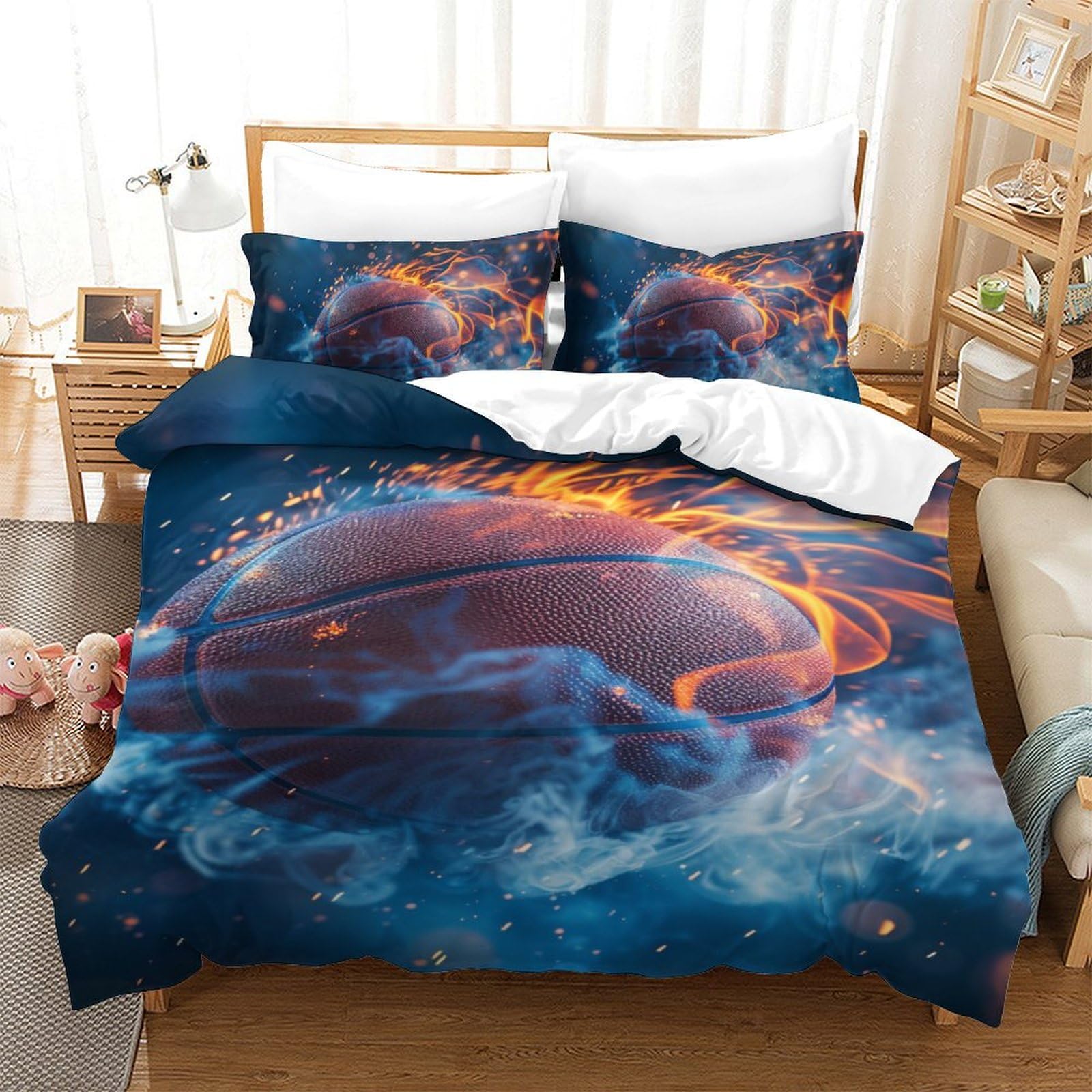 Housse de couette basket 140x200 anti-transpiration en microfibre douce pour nuits agitées