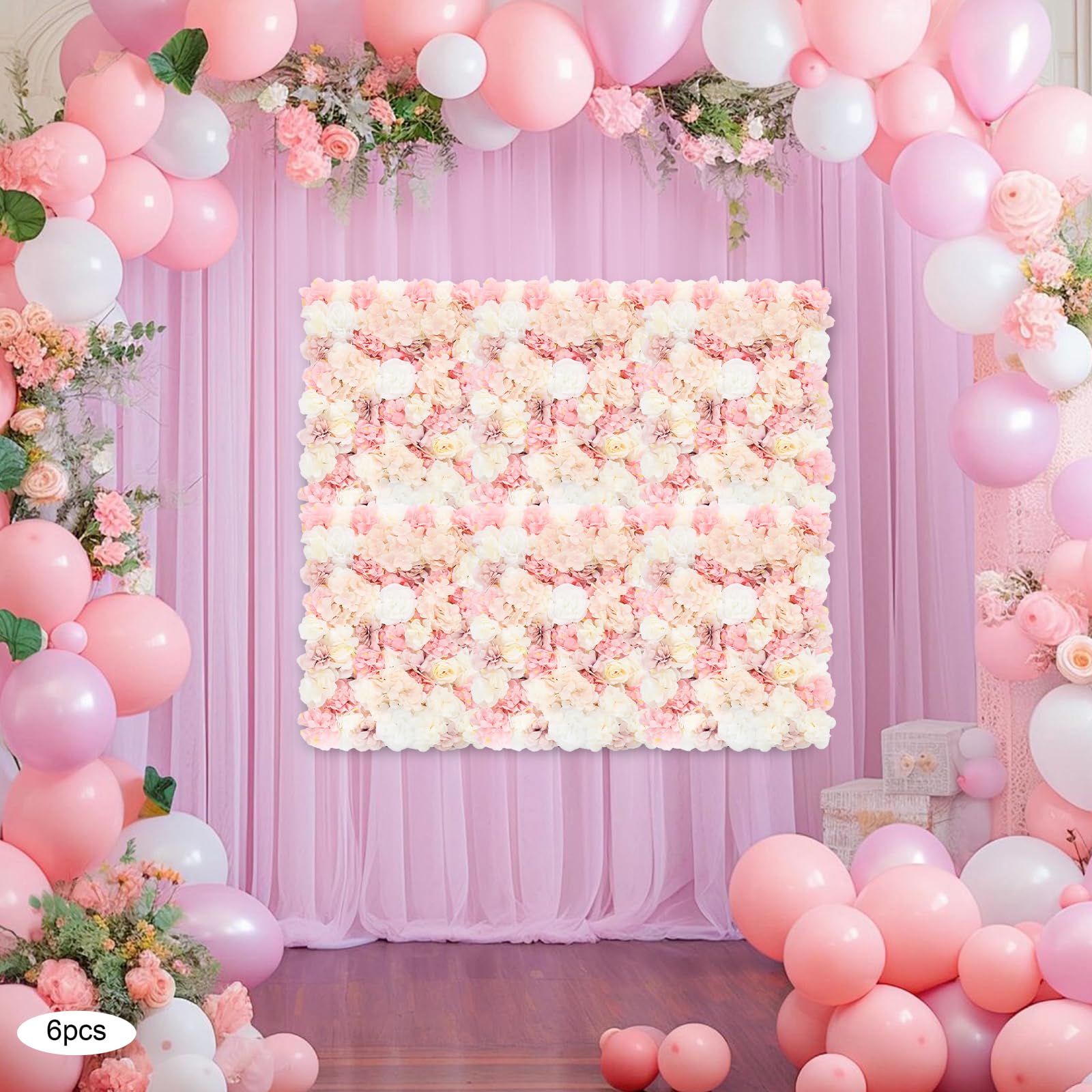 Pannello da parete con 6 fiori, decorazione da parete per matrimonio, decorazione da parete con rose in seta 3D, per palcoscenico, feste, foto, decorazione per la casa (bianco)