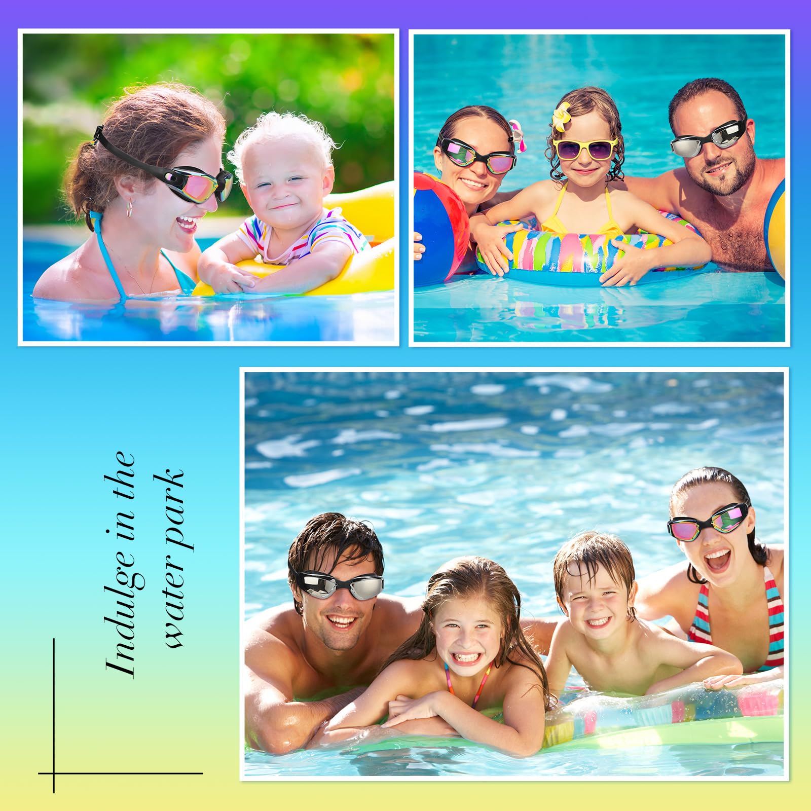 Flutesan Schwimmbrille aus Silikon, verstellbar, beschlagfrei, mit Nasenklammer und Ohrstöpseln für Erwachsene, Herren, Damen, Jugendliche, Wasserpool, Schwimmen, 3 Farben (stilvolle Farbe), 3 Stück