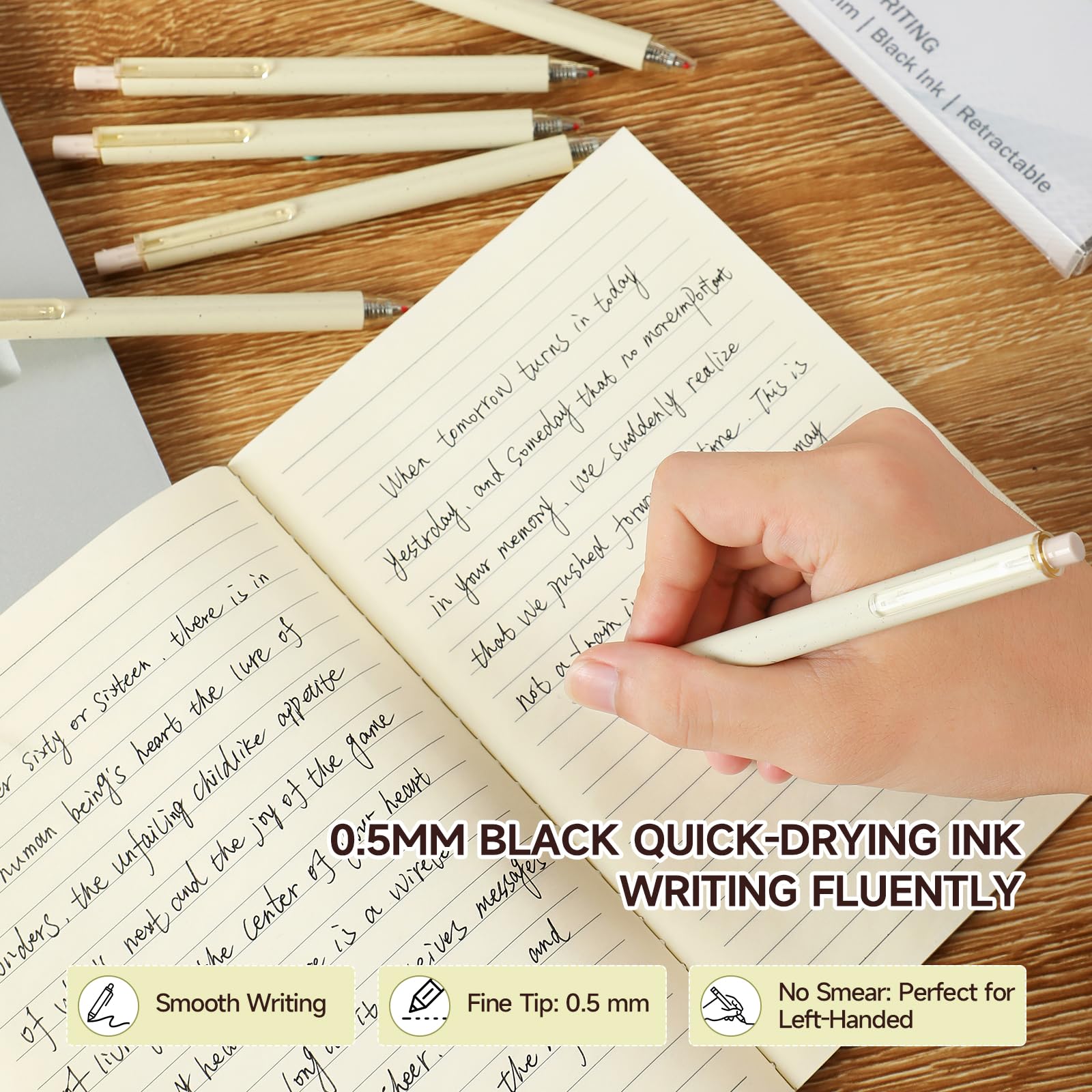 Paquete de 24 bolígrafos de tinta de gel, bolígrafos de escritura suave, bolígrafos de punta extra fina de 0,5 mm, bolígrafos de tinta negra para tomar notas, suministros de oficina escolar