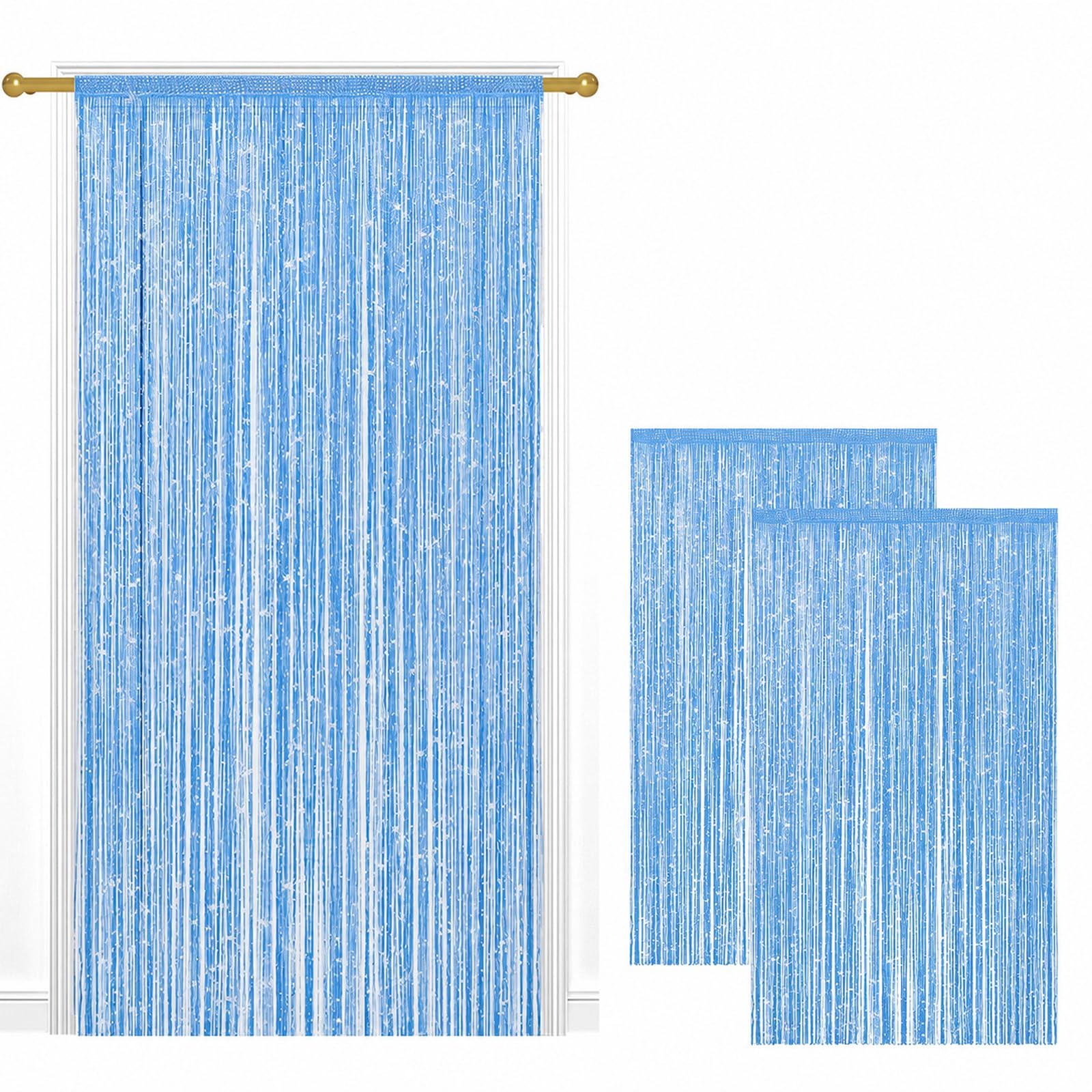 2 Pack String Door Curtains, 100 x 200 cm Glitter Fringe Panel Sky blue — image 1