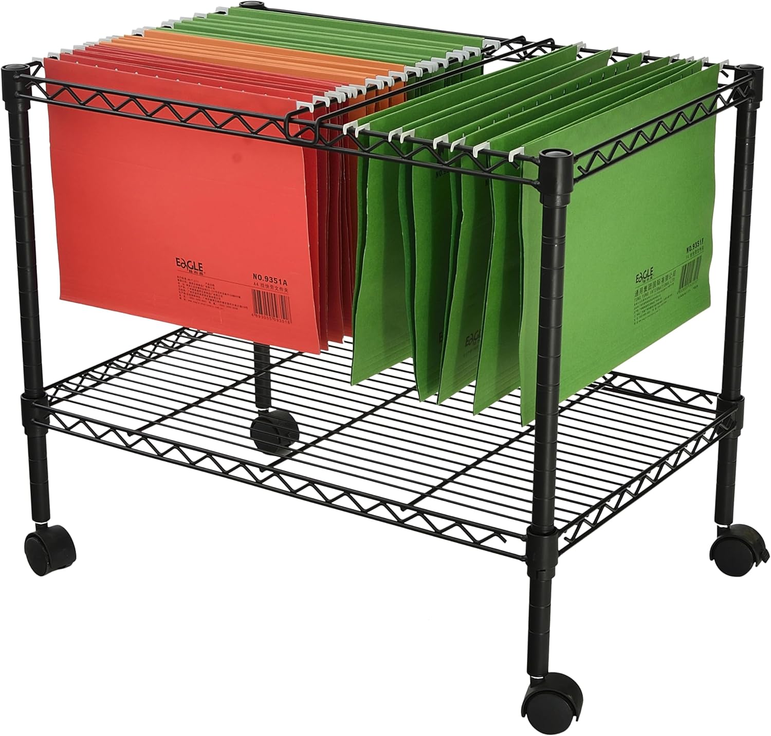 Finnhomy Premium 1-Tier Metal Rolling File Cart for Letter Size and Legal Size Folder, Black