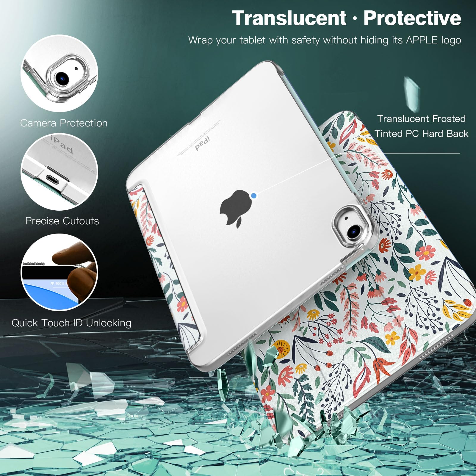 TiMOVO Cover Custodia Compatibile con iPad (A16) 11 Generazione 11 Pollici 2025/iPad 10 Generazione 10,9" 2022, Retro in PC Rigido Semi-Trasparente, Auto Sveglia/Sonno, Fiori