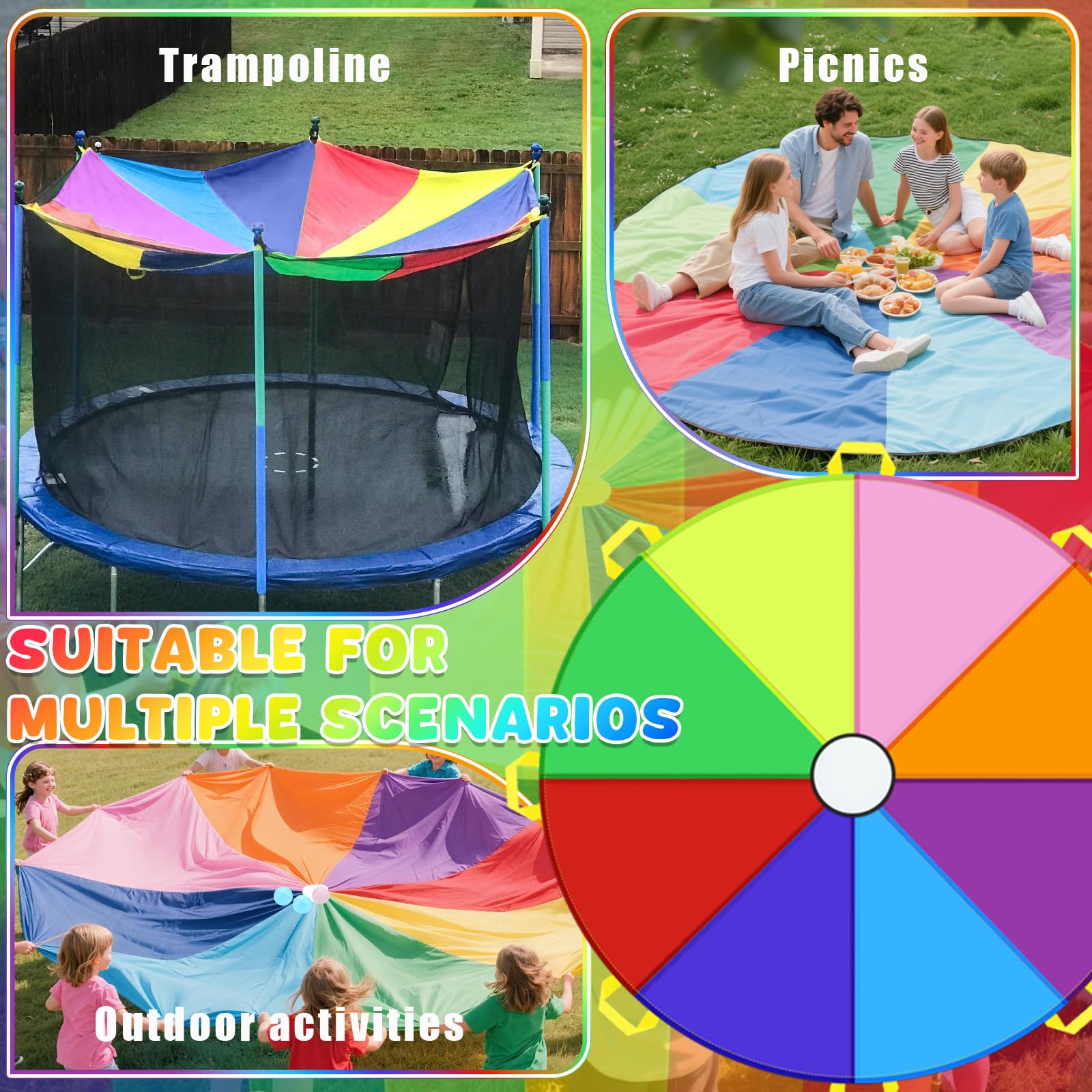 Parachute pour Enfants avec 20 Balles Parachute de Jeu | Ø 300 cm Parachute | Jeux de Groupe | Pour Écoles et Anniversaires | Intérieurs et Extérieurs