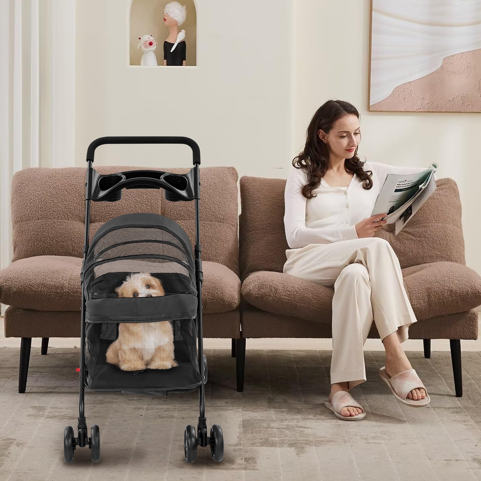 Faltbarer Haustierwagen bis 18kg, Schwarz