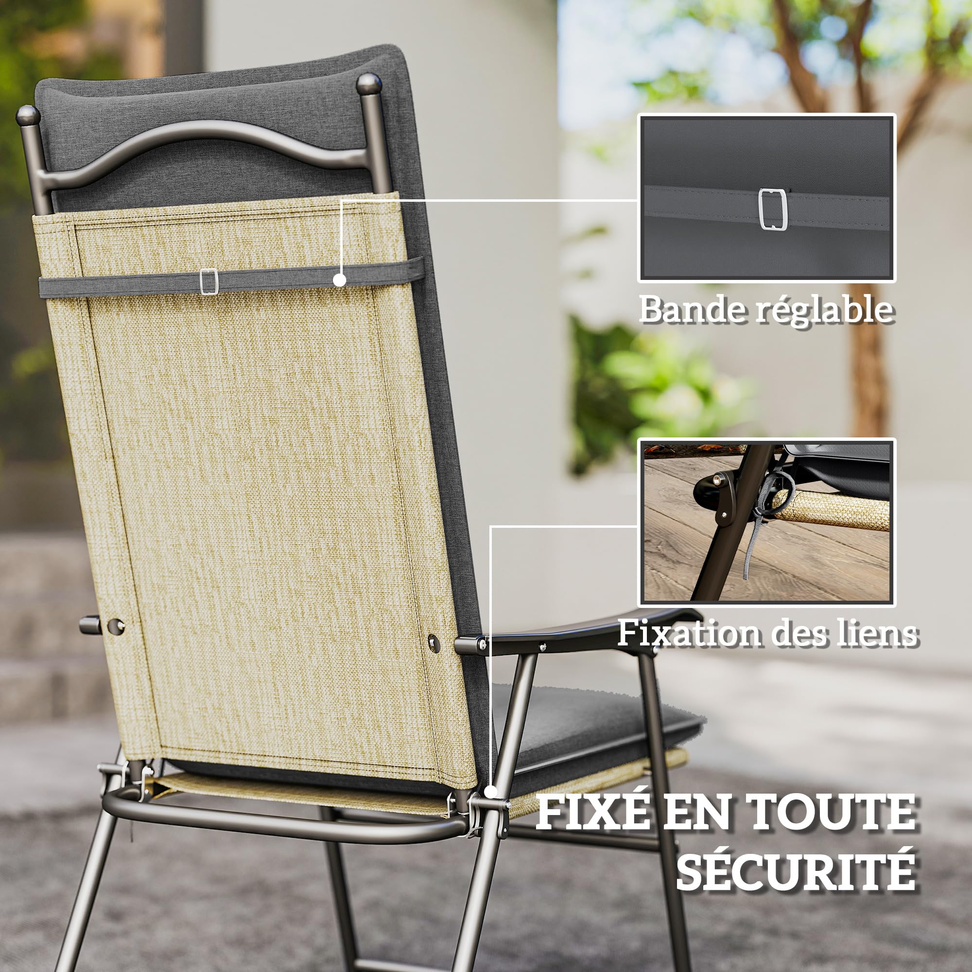 Outsunny Lot de 4 Coussins de Chaise d'Extérieur UPF50+ 124x50x5cm Gris