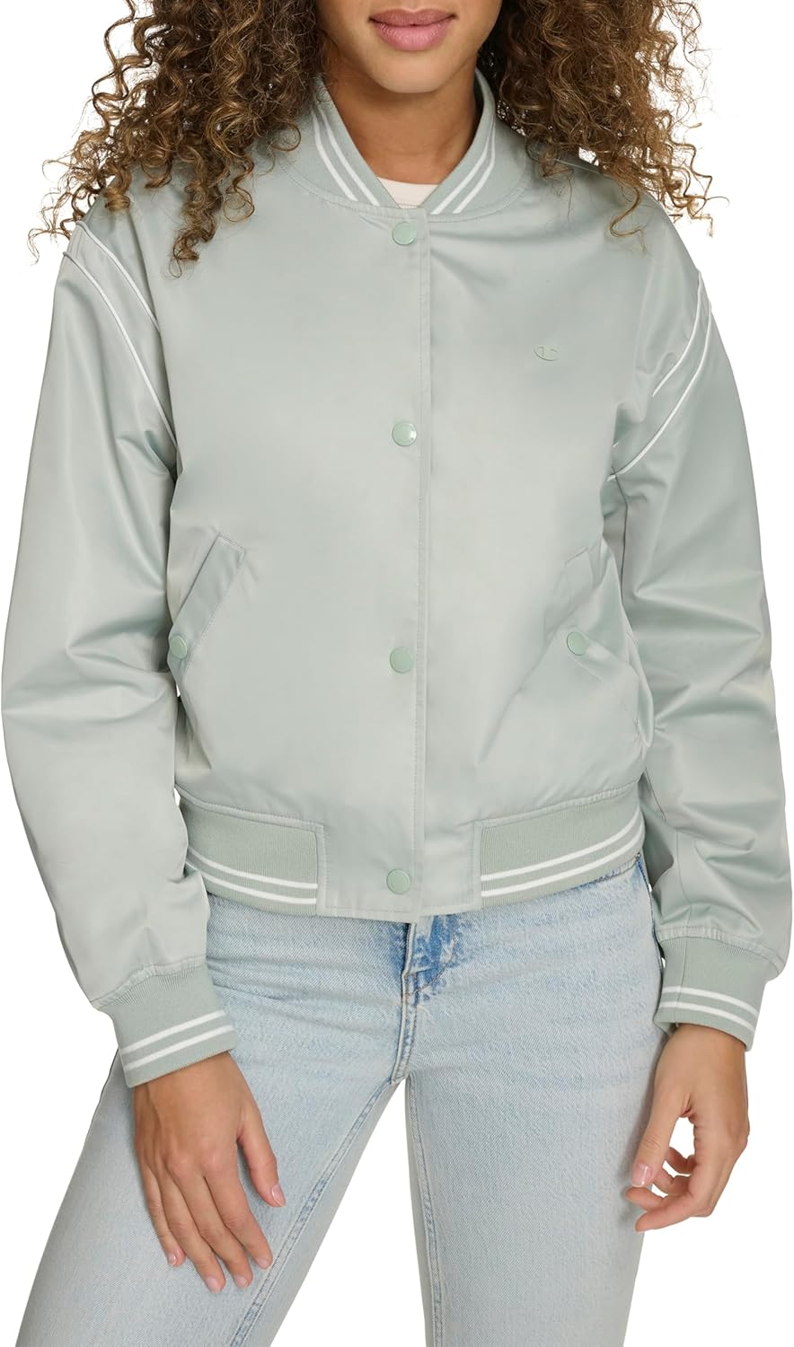 Champion womens Cropped Varsity Bomber Jacket