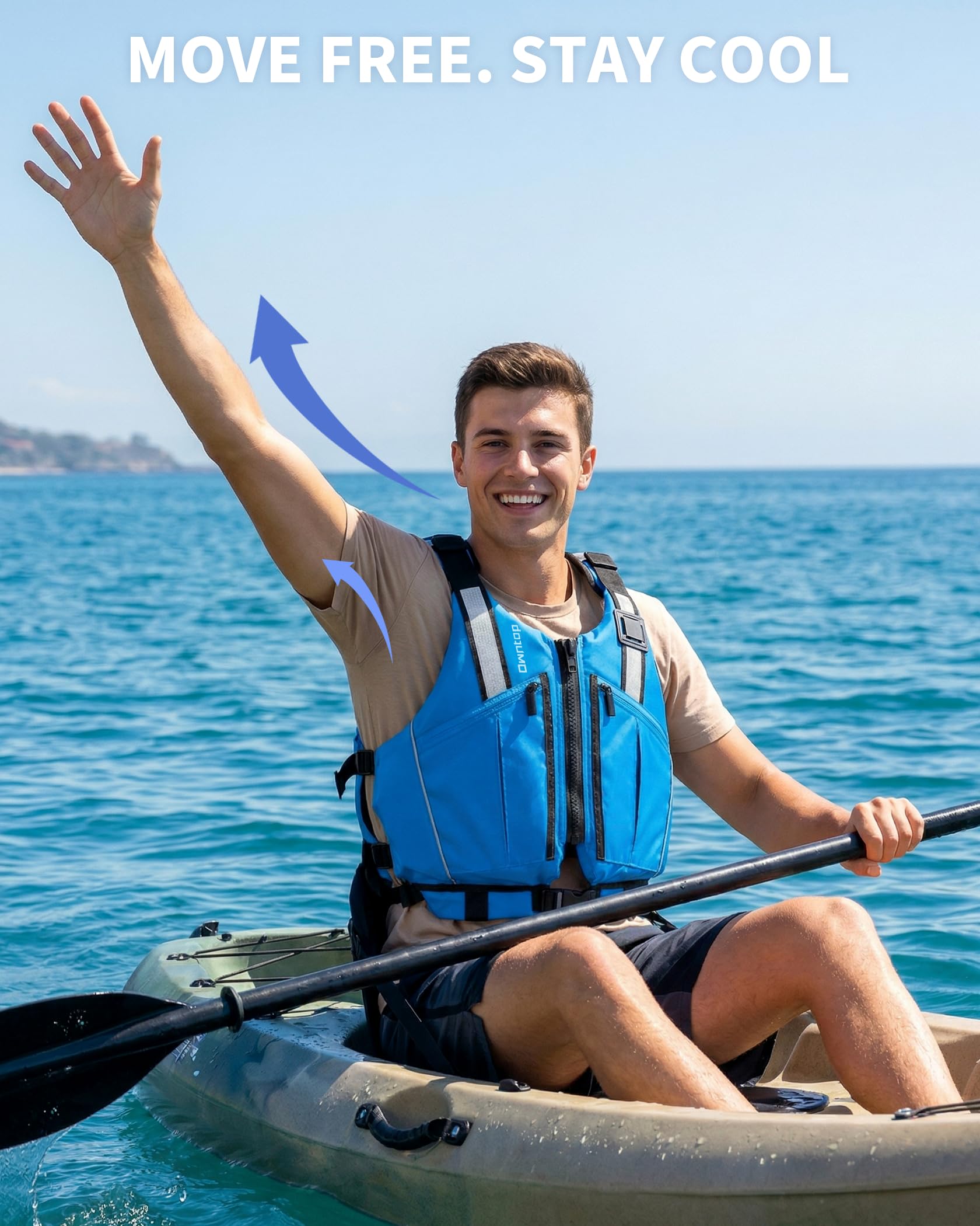 Owntop Aide à la Flottabilité pour Adultes – Veste de Flottabilité Réglable avec Grandes Poches, Bandes Réfléchissantes et Emmanchures Libres | Gilet de Natation pour Kayak, Navigation
