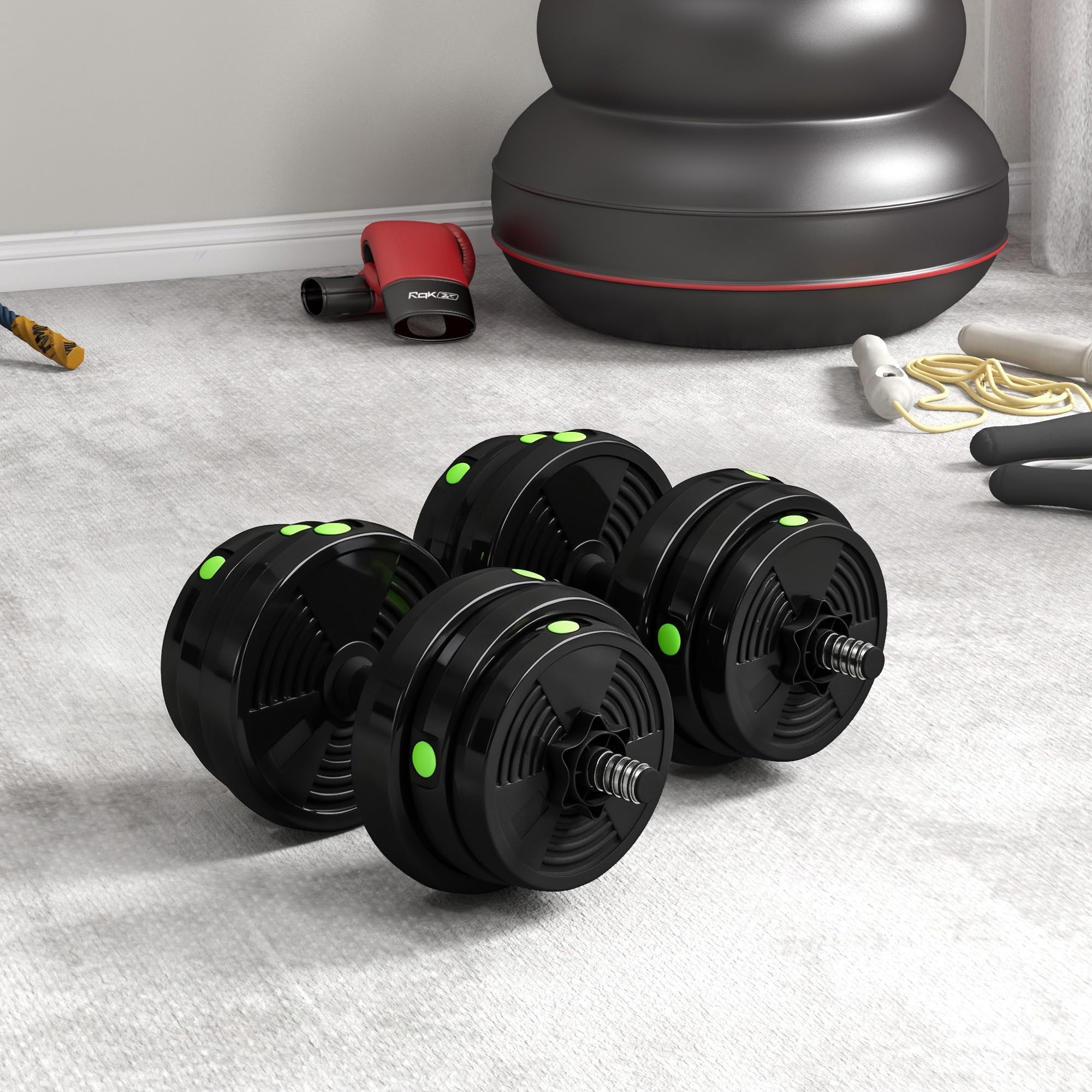 SPORTNOW Zestaw hantli 2 w 1, 15/20/25/30 kg, regulowany hantle, ochrona podłoża, do treningu siłowego, fitnessu, podnoszenia ciężarów, czarny