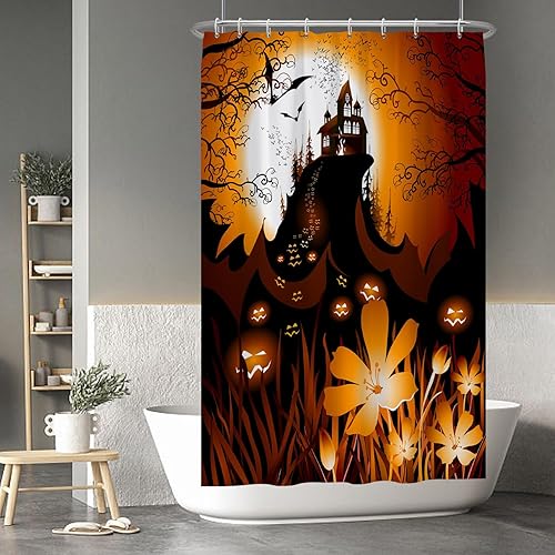 Miniatura 87 de Baocicco Juego de cortinas de ducha de fantasmas de Halloween, encantadores fantasmas de dibujos animados, divertidos trucos o tratos, cortinas de