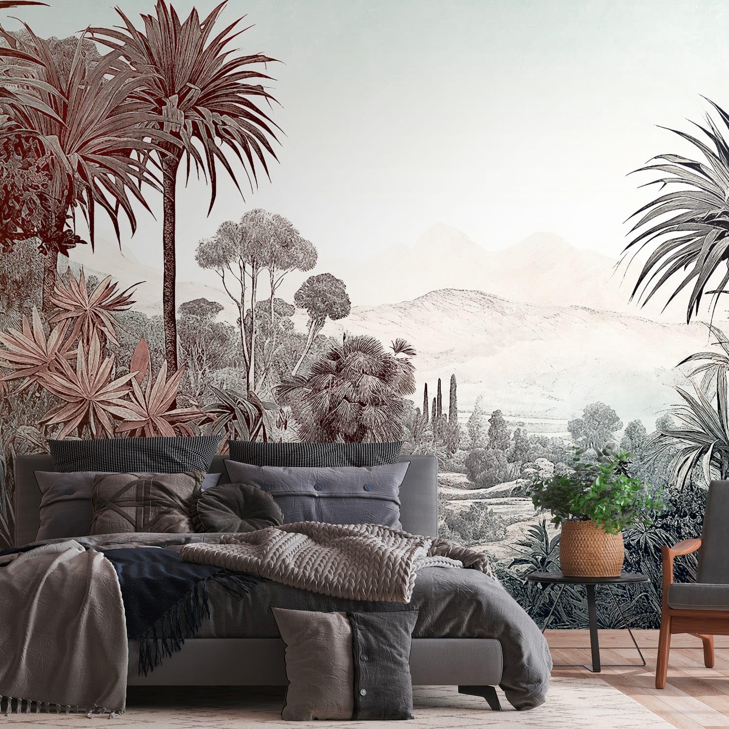 Papier peint jungle intissé pour salon moderne Profhome panoramique bleu