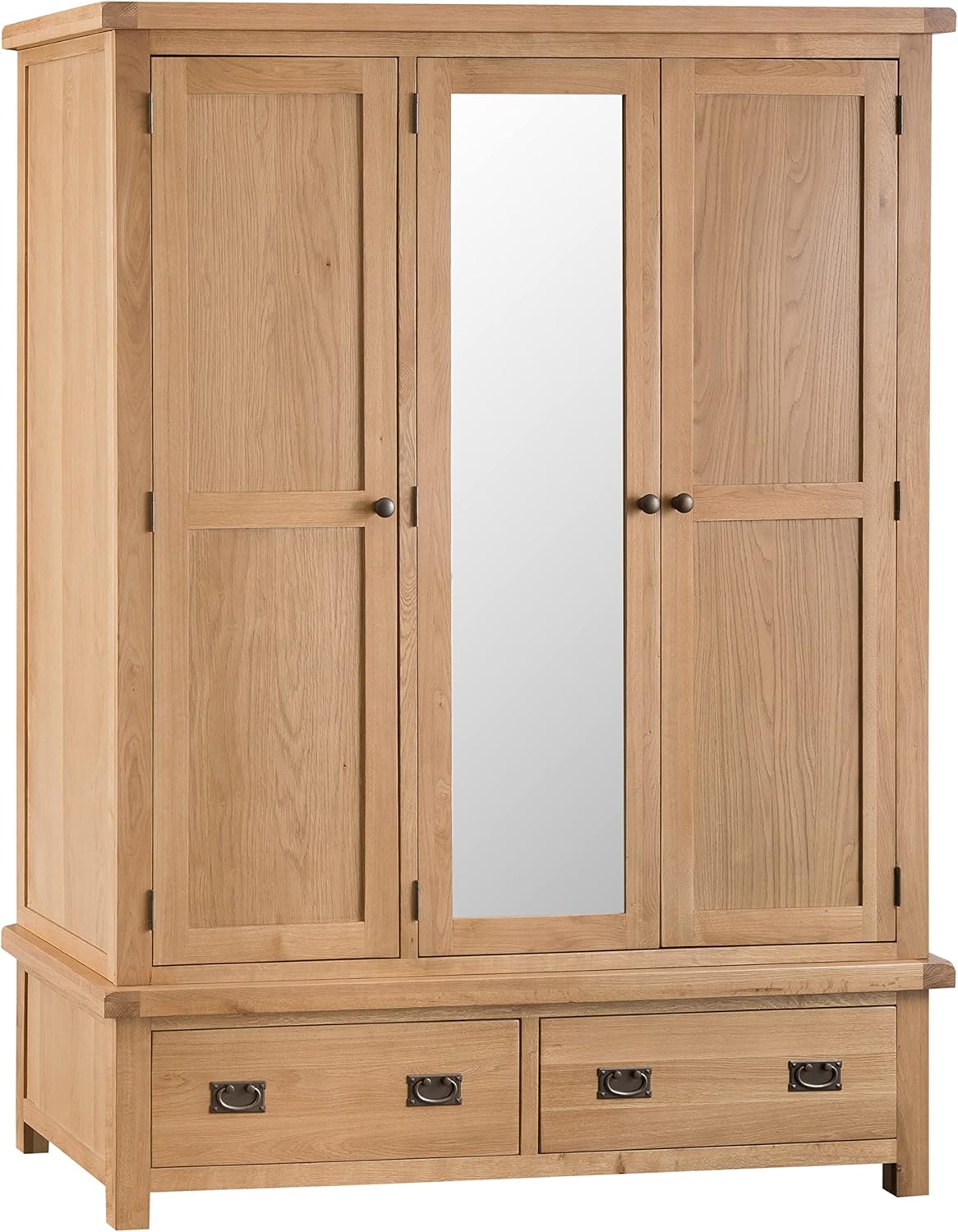 The Furniture Outlet Colchester Chunky Oak 3 Door Wardrobe With Mirror Amazon.co.uk Home