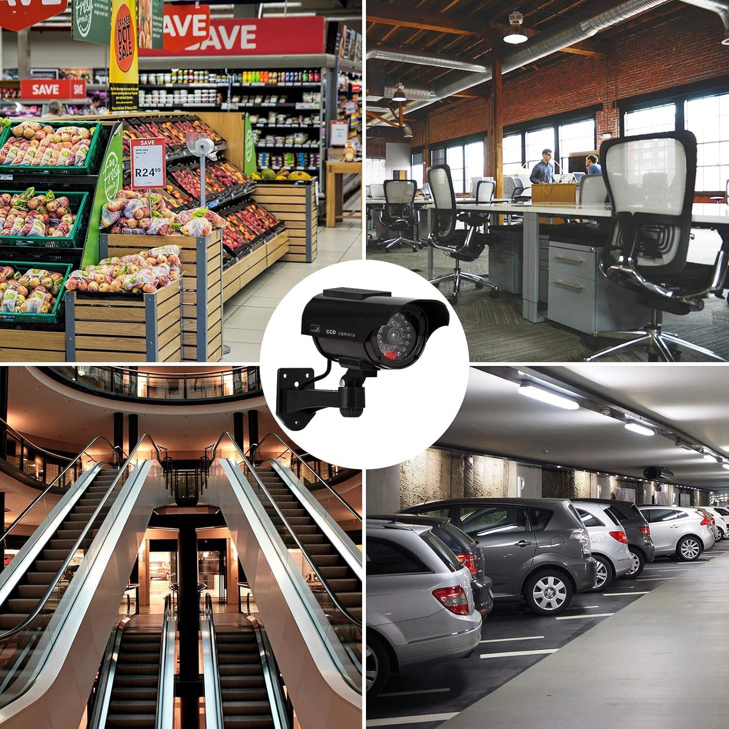 ERWEY 2 pièces Caméra Solaire LED Flash caméra virtuelle, caméra de sécurité Solaire CCTV analogique Surveillance virtuelle caméra de sécurité, Noir
