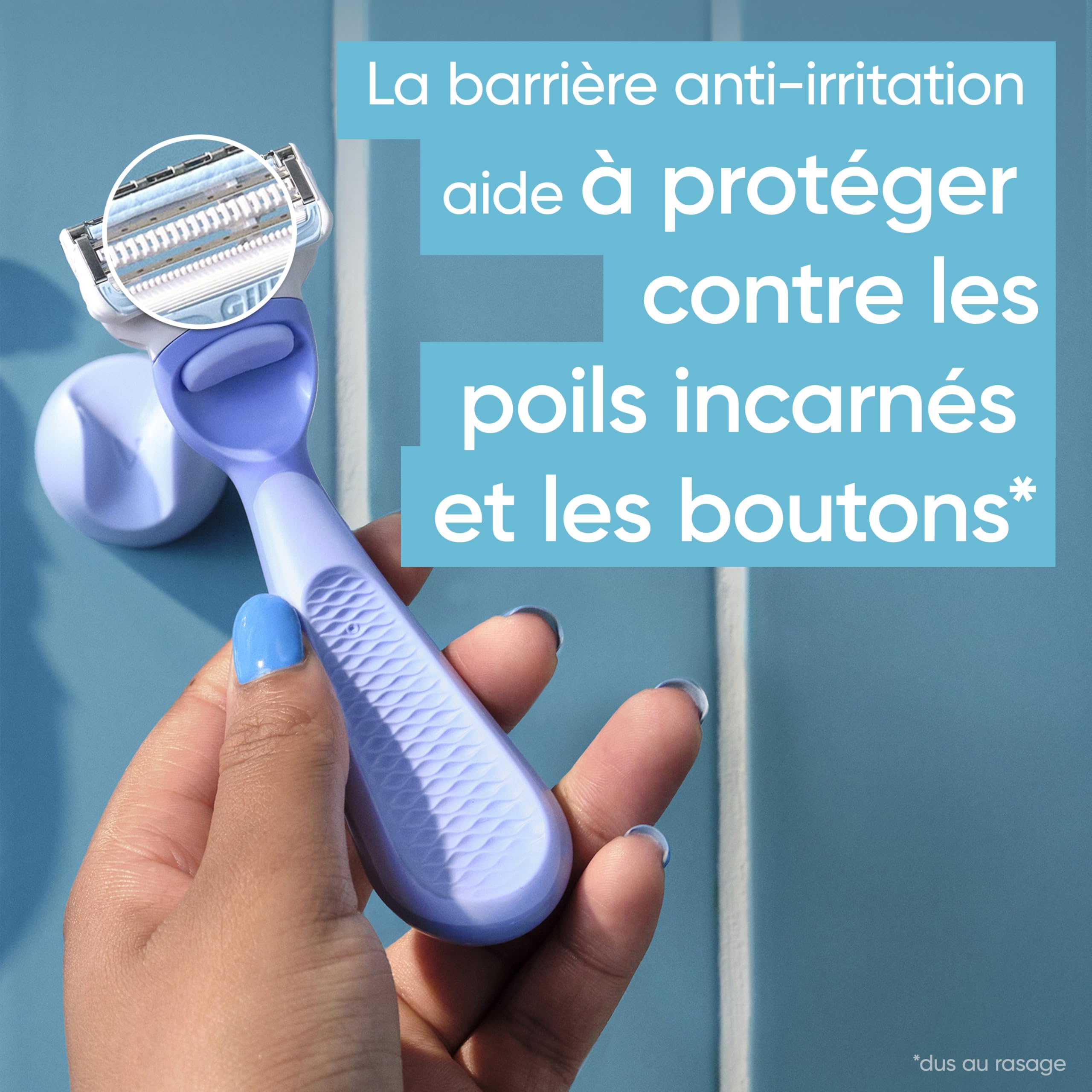 Gillette Venus Intimate rasoir maillot, manche bleu ergonomique réutilisable, 3 recharges de lames, tête plus petite conçue pour zones intimes et pour le rasage du pubis - 3