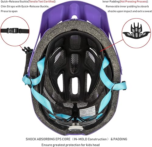 Miniatura 6 de Casco de bicicleta para niños, casco de bicicleta para niños y niñas de 8 años en adelante, con visera fresca, casco de bicicleta para niños, casco