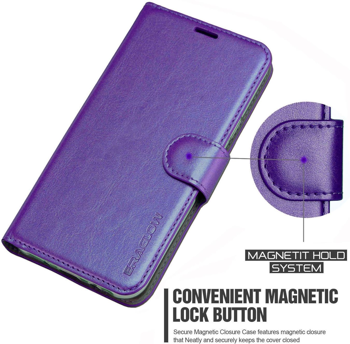 ERAGLOW Galaxy S9 Plus Wallet Case, Galaxy S9 Plus Case, Premium PU Leather Wallet Flip Protective Case Cover with Card Slots and Kickstand for Samsung Galaxy S9 Plus (Purple)