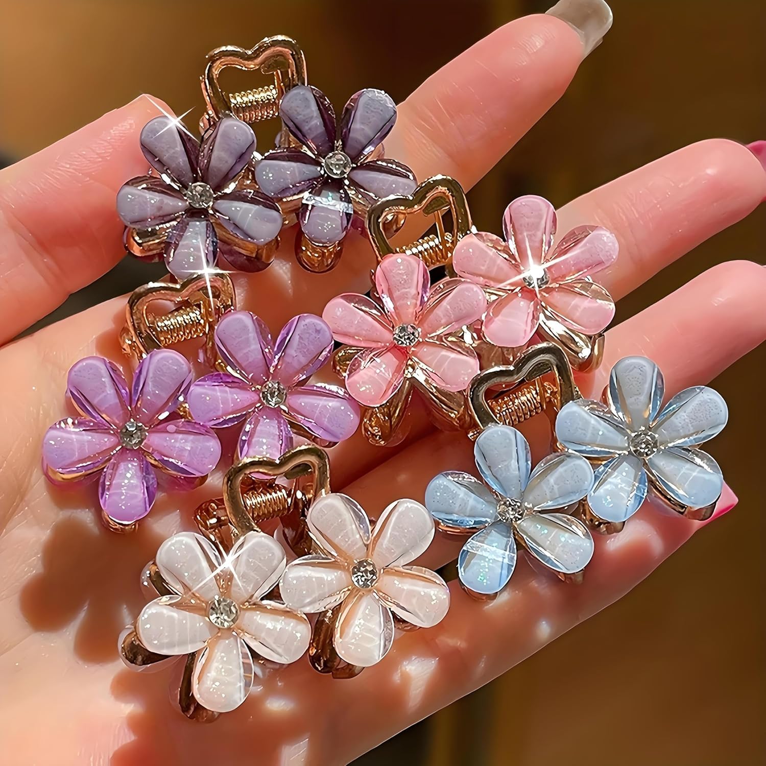6 PCS Elegant Crystal Flower Hair Claw - Medium Size, Alloy Flower Clip For Women & Girls, Cute & Stylish Side Hair Accessory, Multicolor-image-28