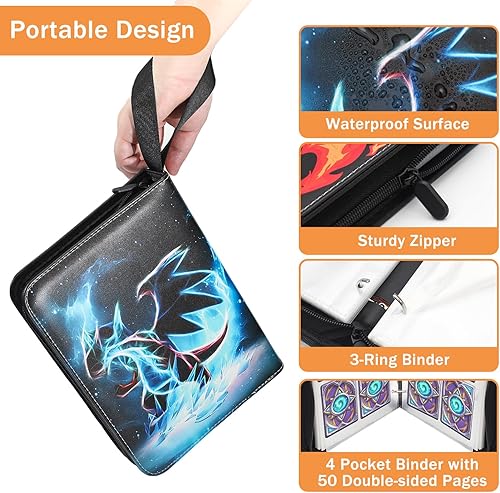 Miniatura 5 de Carpeta de tarjetas coleccionables compatible con tarjetas de Pokémon, 4 bolsillos para coleccionista de tarjetas, soporte para álbum para 400